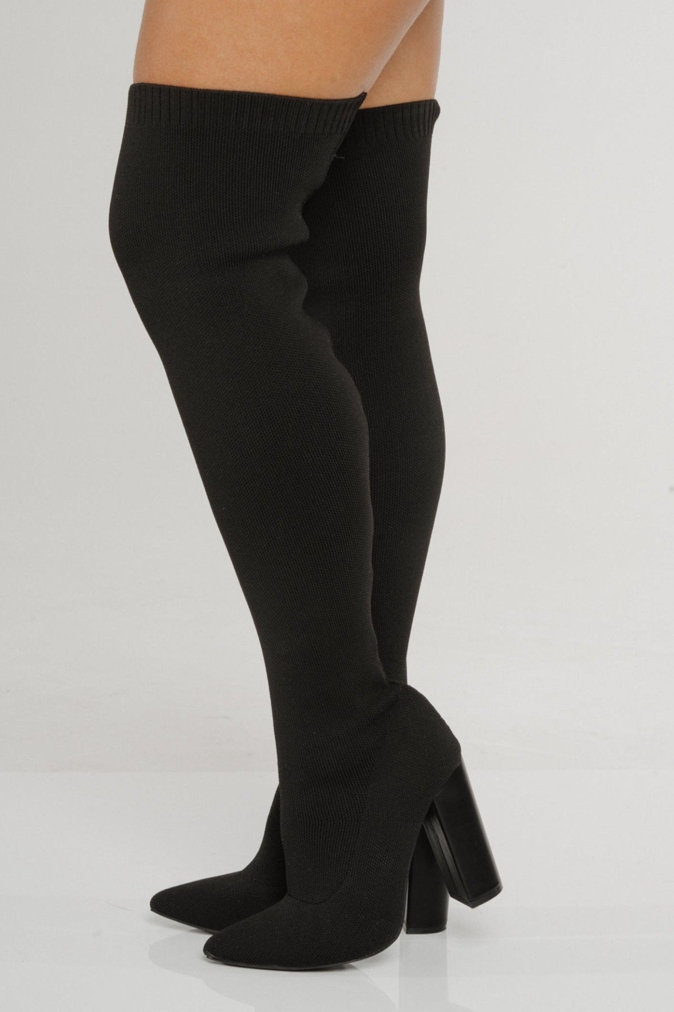 Izzy Over Knee Sock Boot In Black - The Walk in Wardrobe