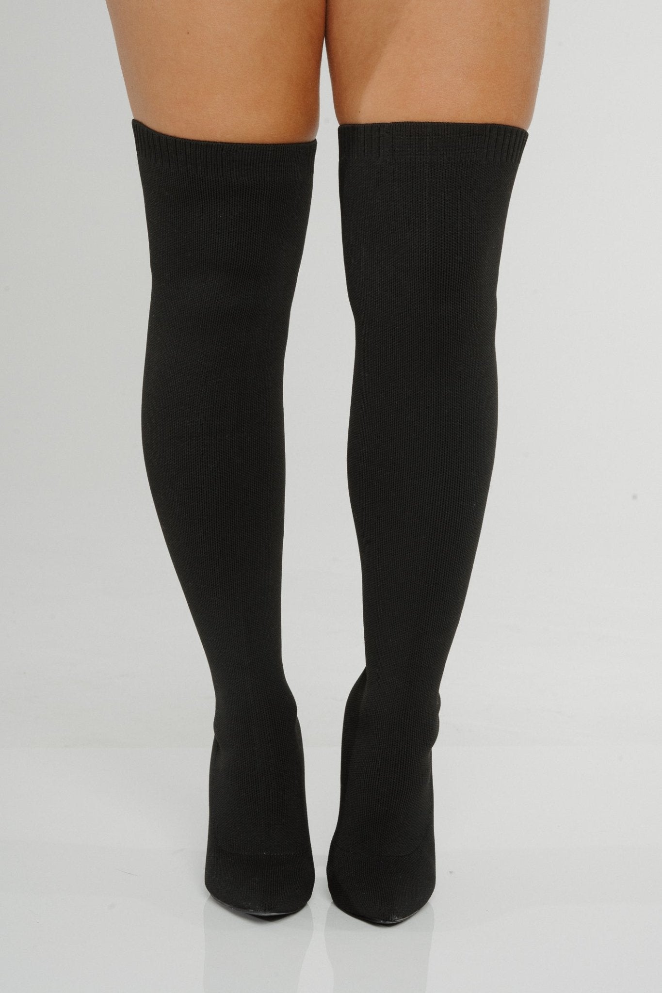 Izzy Over Knee Sock Boot In Black - The Walk in Wardrobe