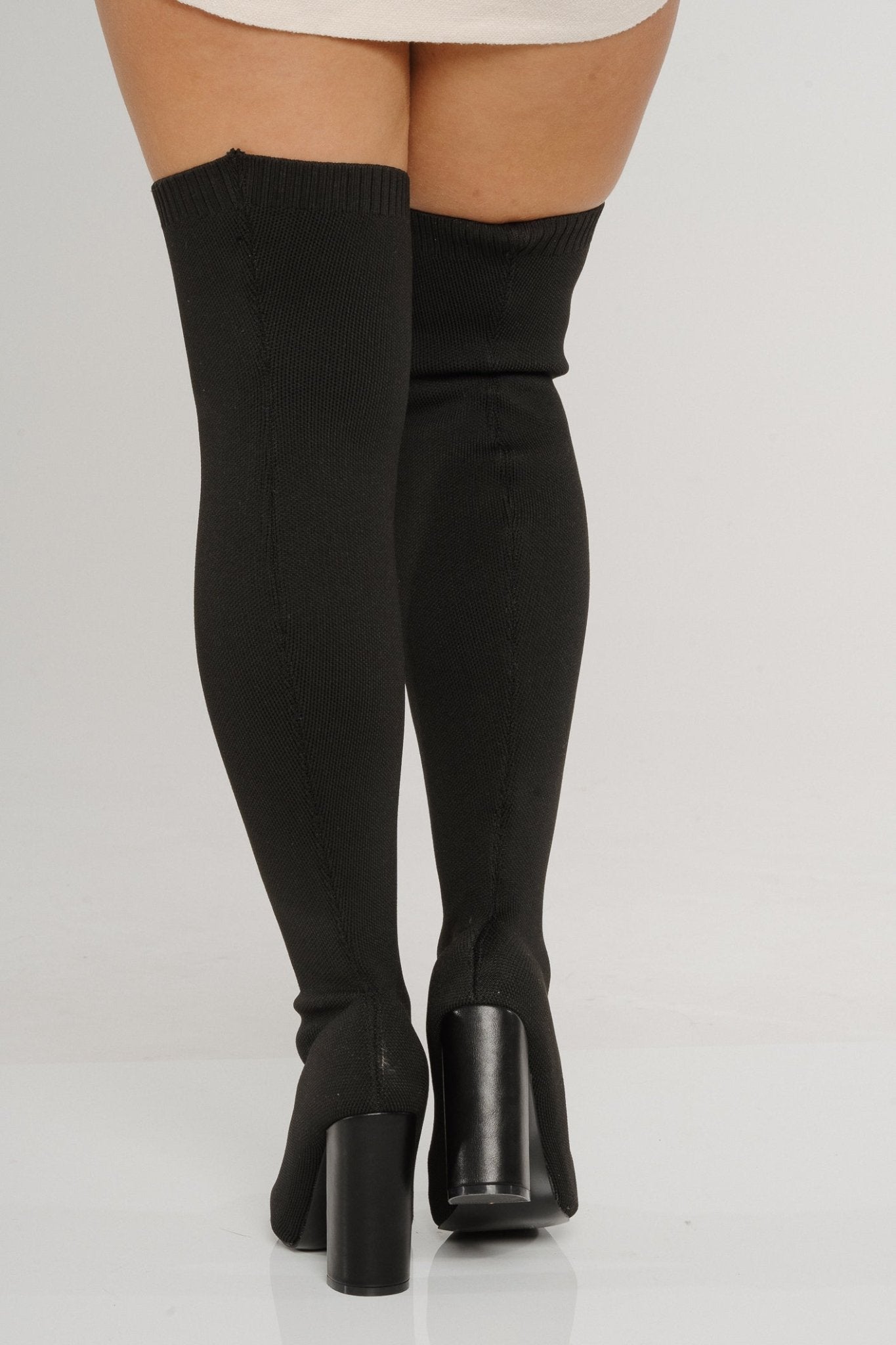 Izzy Over Knee Sock Boot In Black - The Walk in Wardrobe