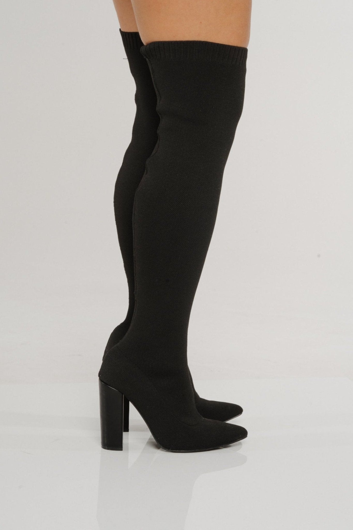 Izzy Over Knee Sock Boot In Black - The Walk in Wardrobe