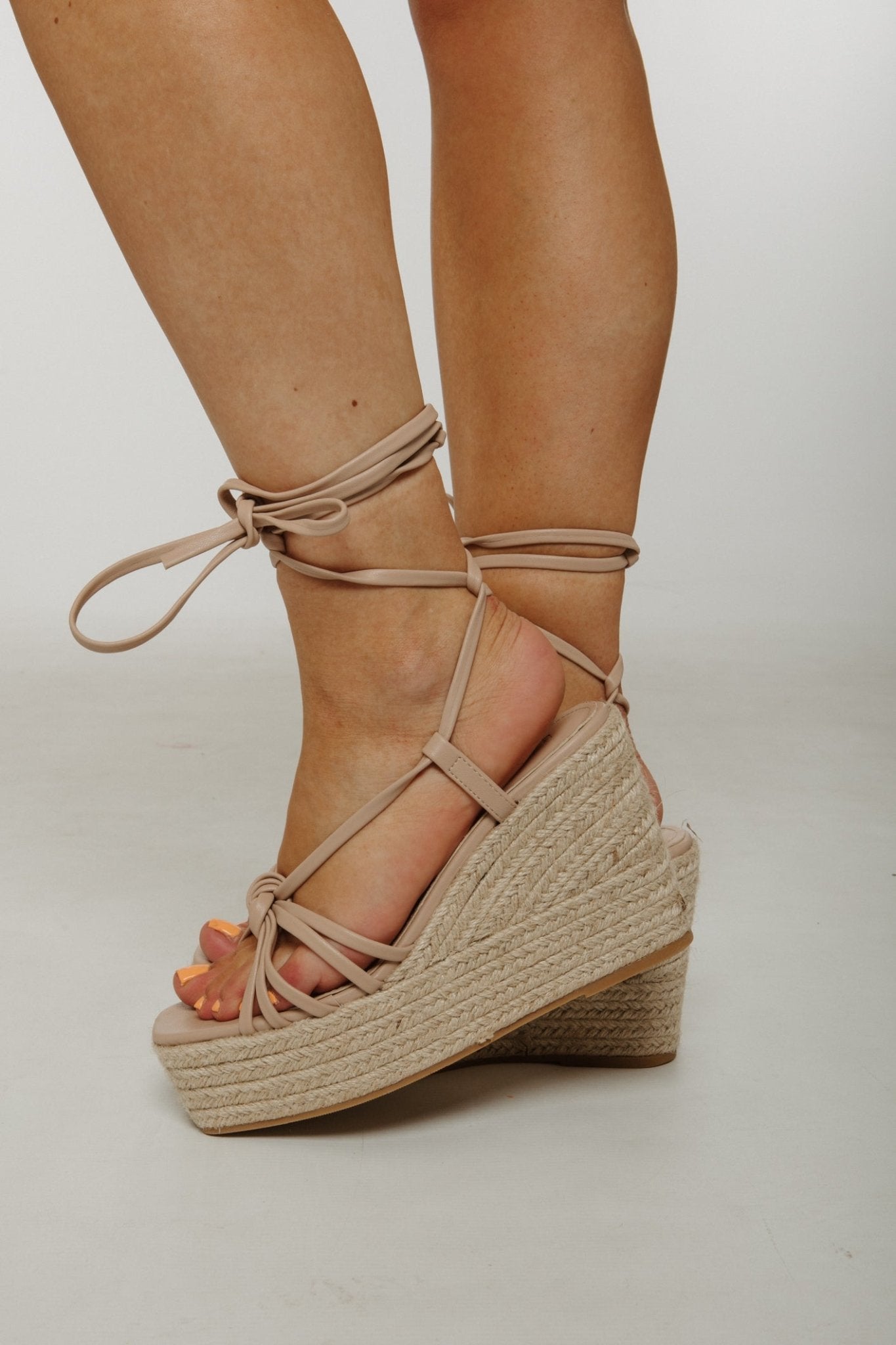 Izzy Tie Detail Wedge In Neutral - The Walk in Wardrobe