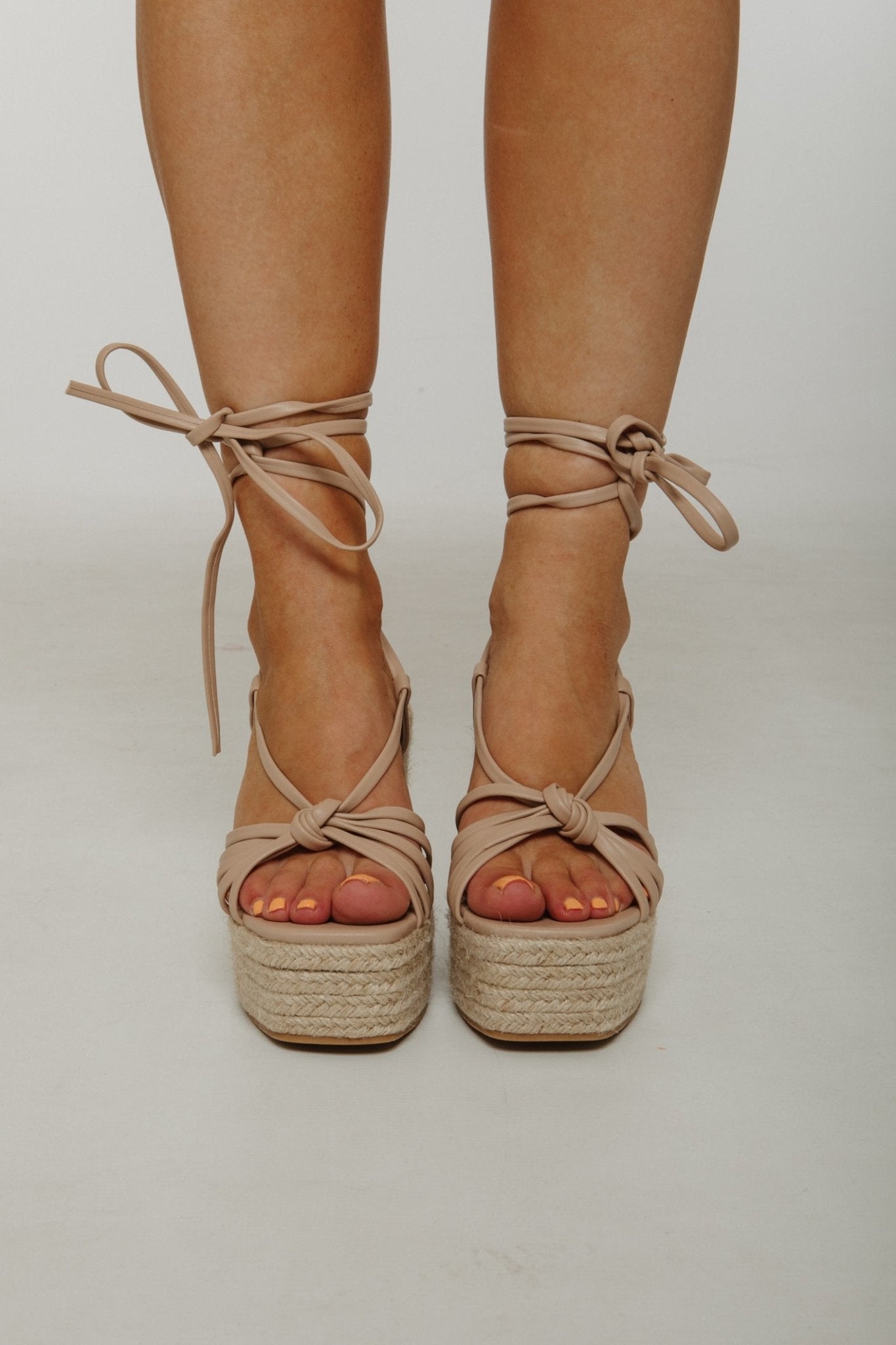 Izzy Tie Detail Wedge In Neutral - The Walk in Wardrobe