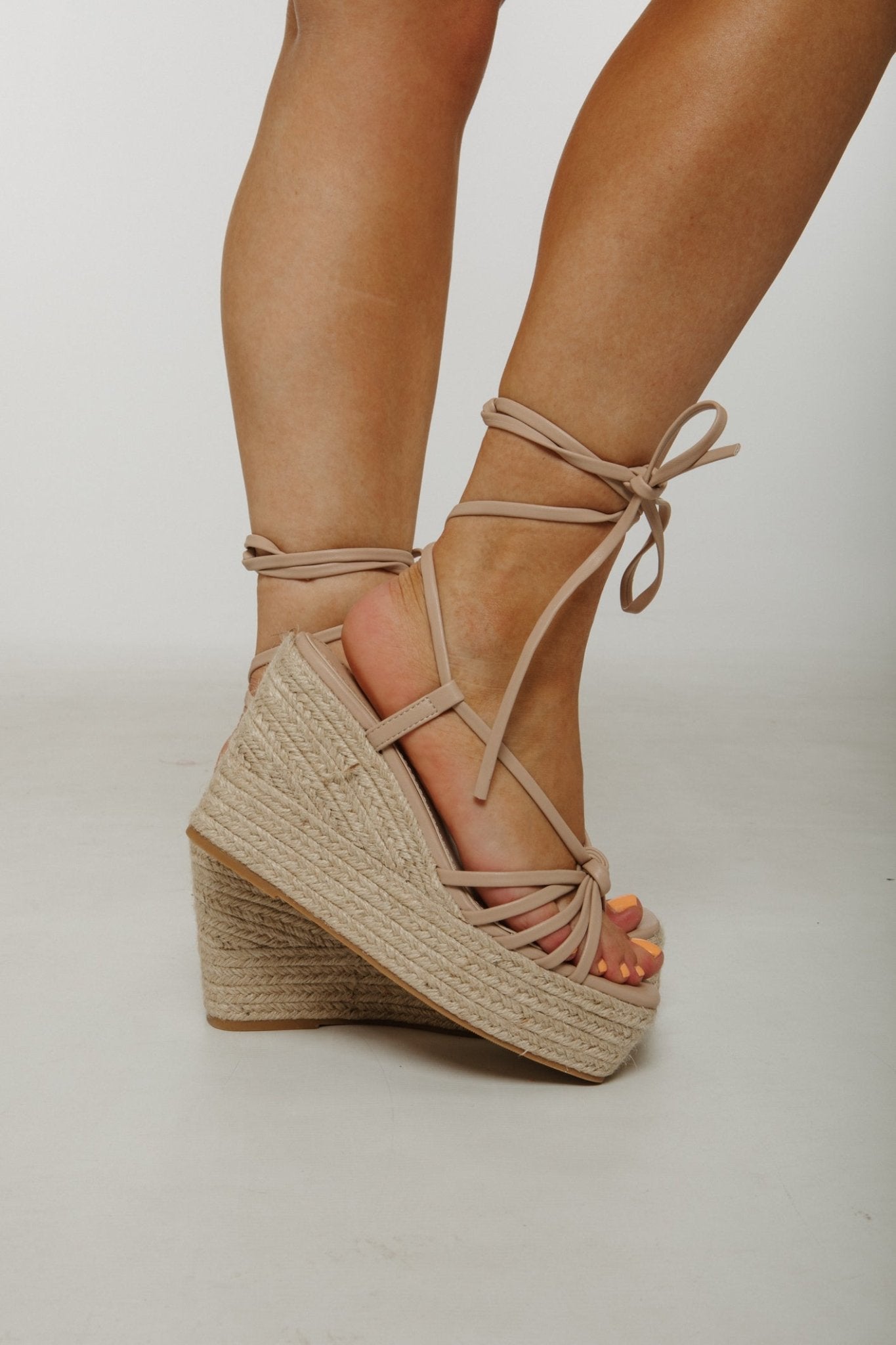 Izzy Tie Detail Wedge In Neutral - The Walk in Wardrobe