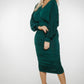 Jade Batwing Sleeve Ruched Dress In Forest Green - The Walk in Wardrobe