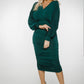 Jade Batwing Sleeve Ruched Dress In Forest Green - The Walk in Wardrobe