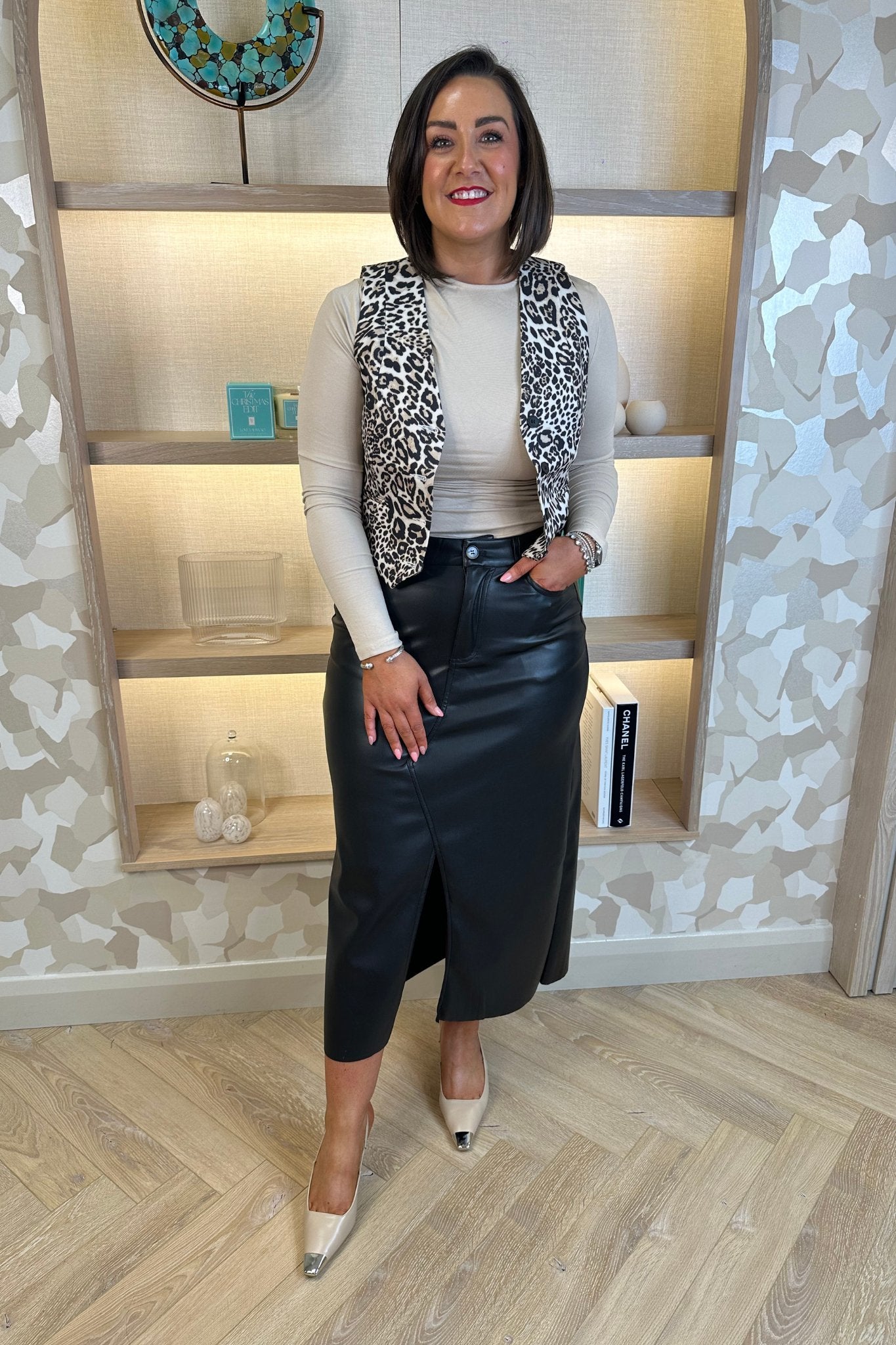 Jane Faux Leather Midi Skirt In Black - The Walk in Wardrobe