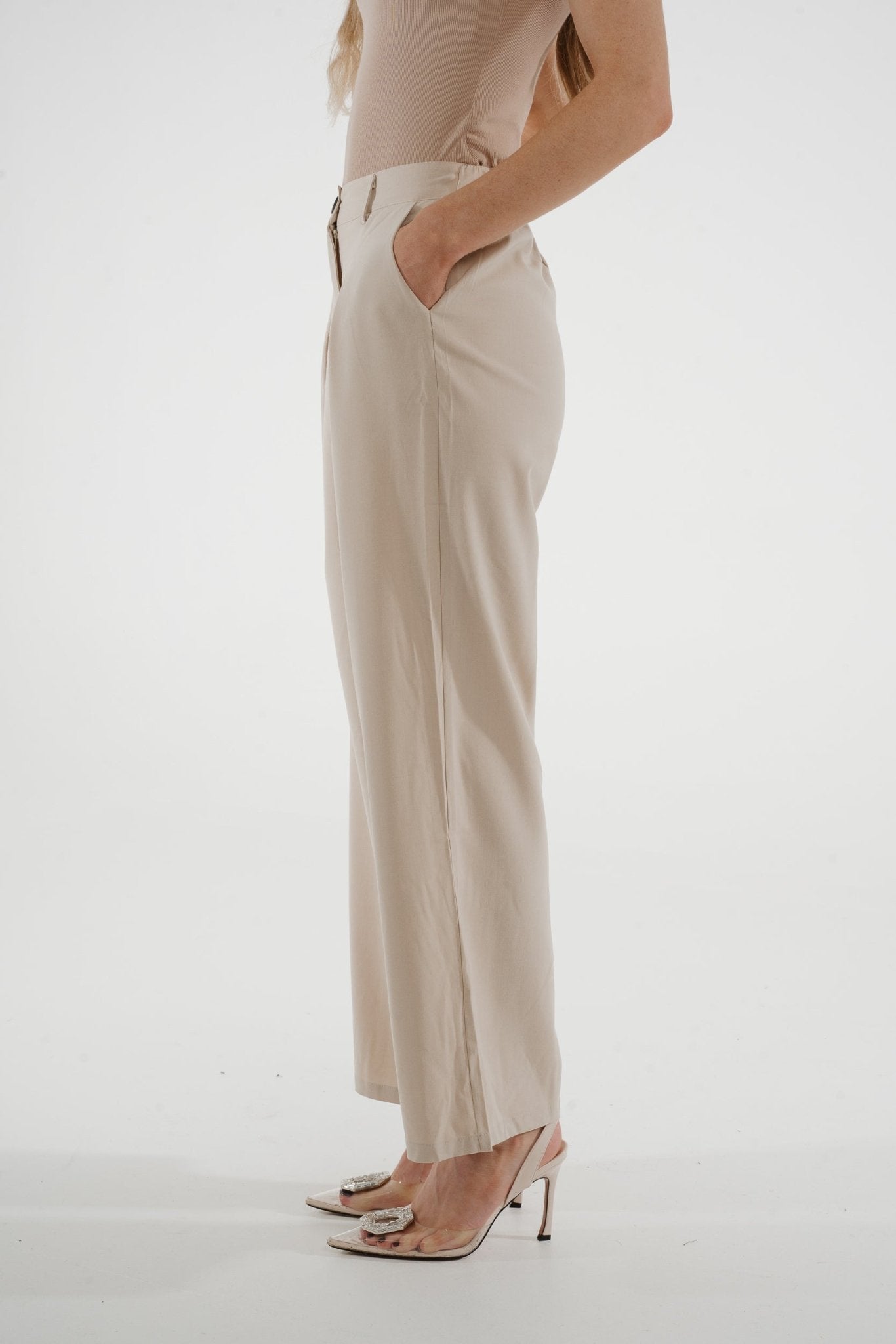 Jane Pleat Front Trouser In Neutral - The Walk in Wardrobe