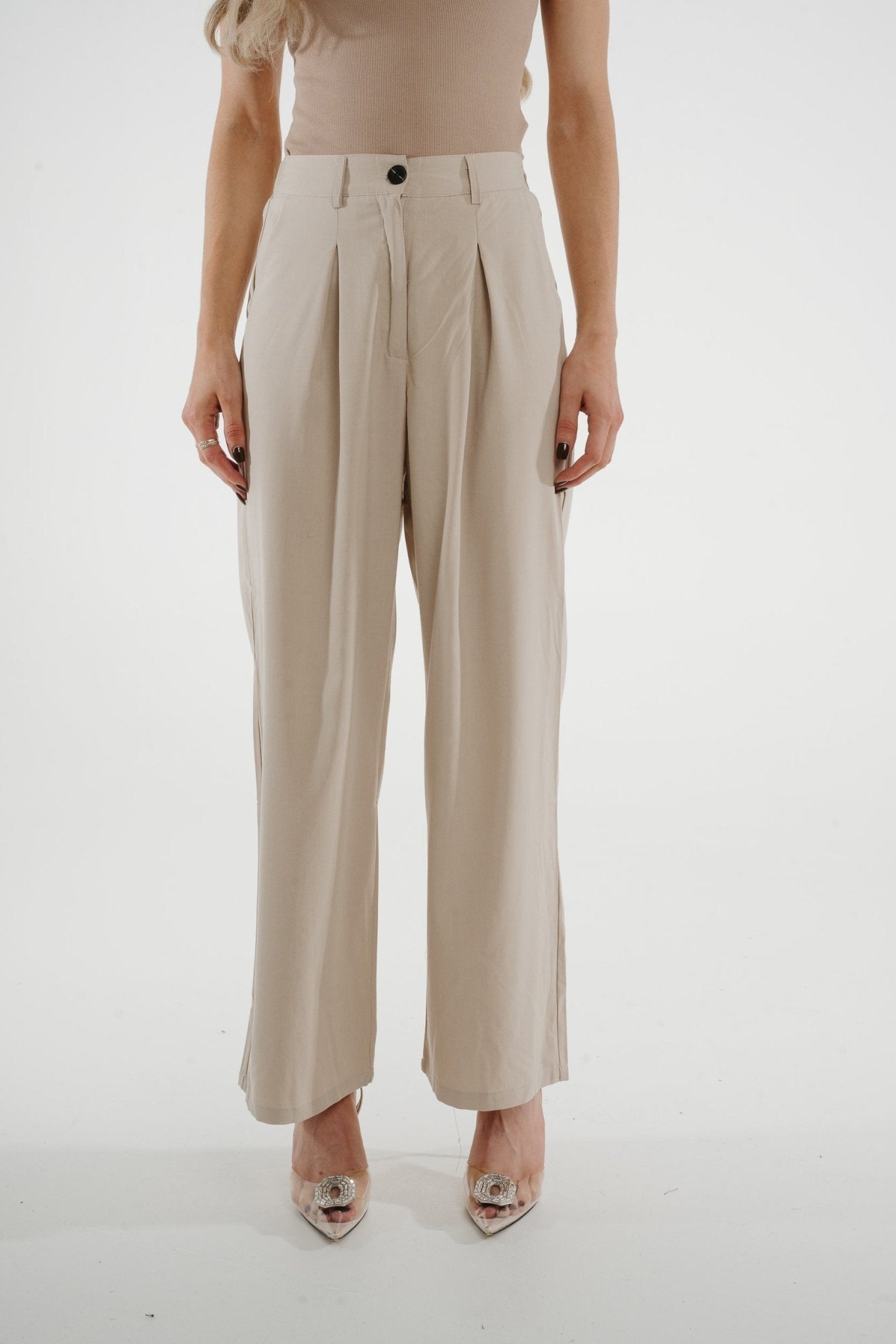 Jane Pleat Front Trouser In Neutral - The Walk in Wardrobe