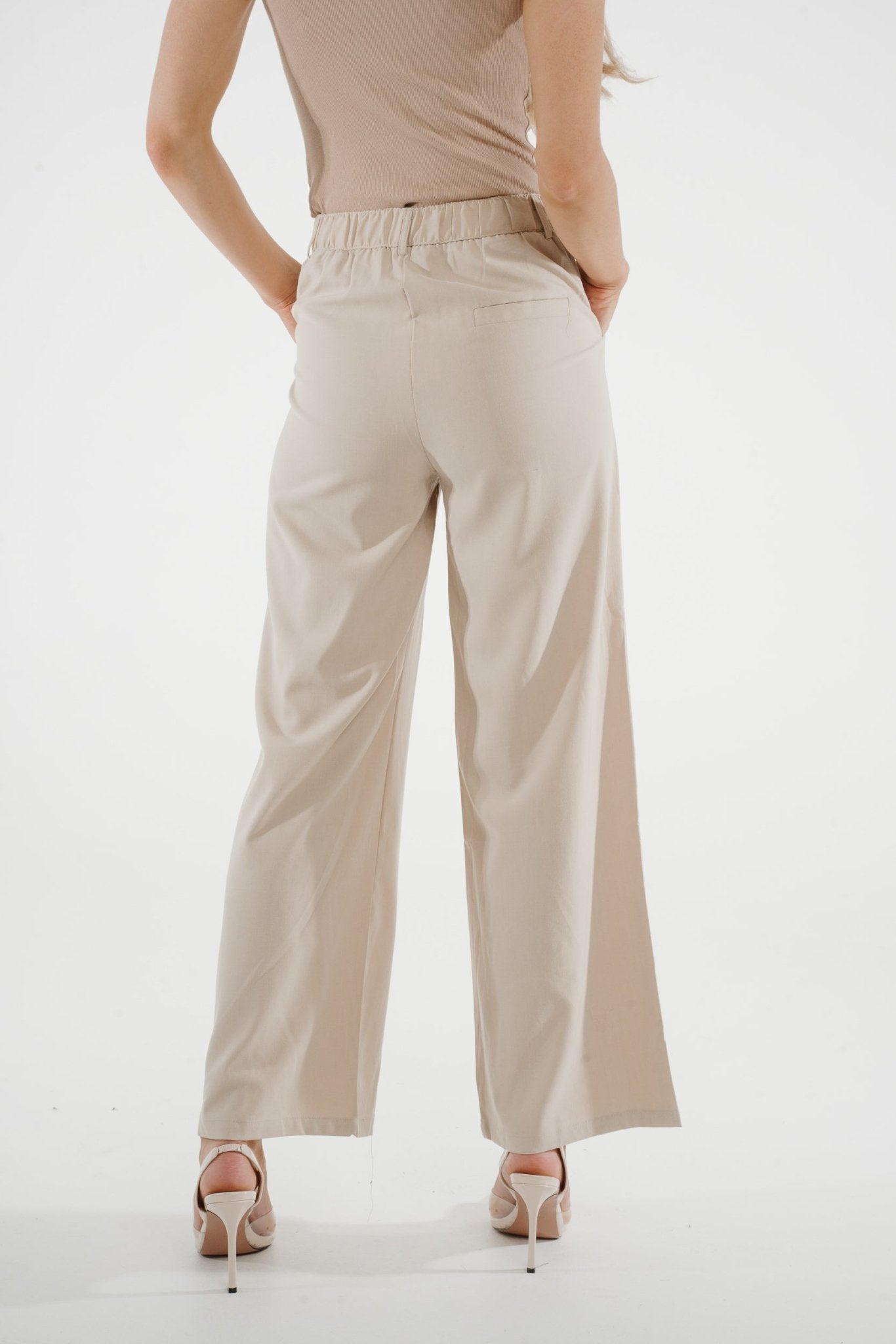 Jane Pleat Front Trouser In Neutral - The Walk in Wardrobe