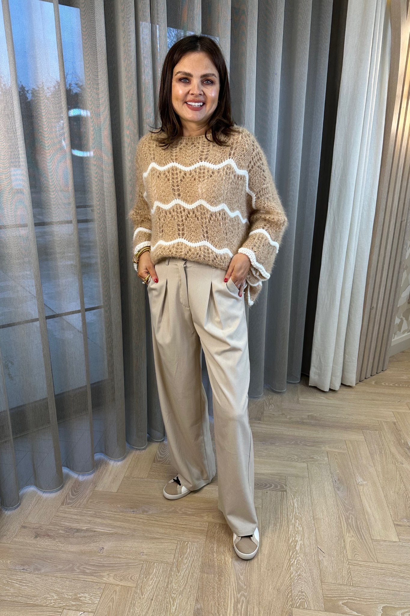 Jane Pleat Front Trouser In Neutral - The Walk in Wardrobe