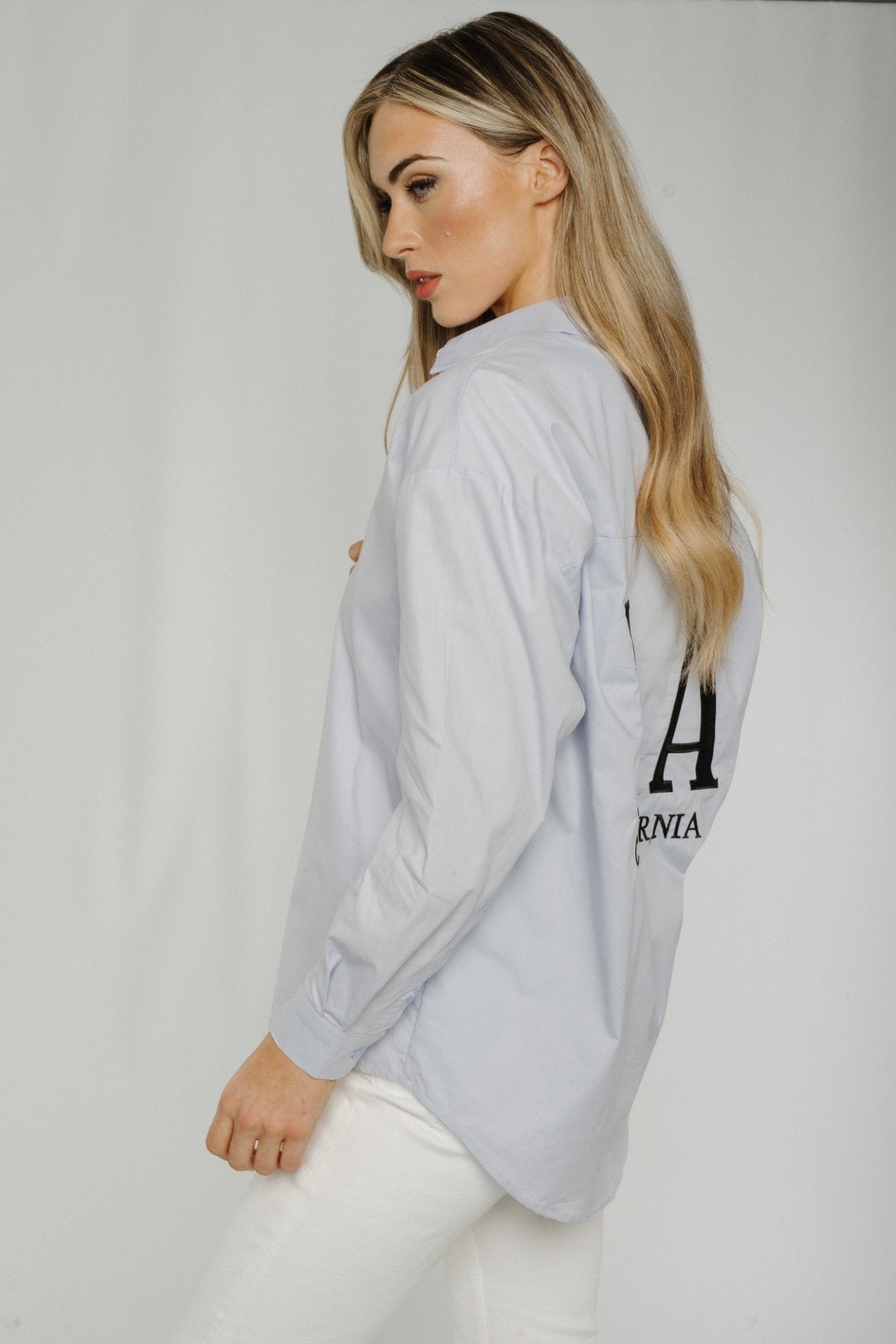 Jane Slogan Shirt In Blue - The Walk in Wardrobe