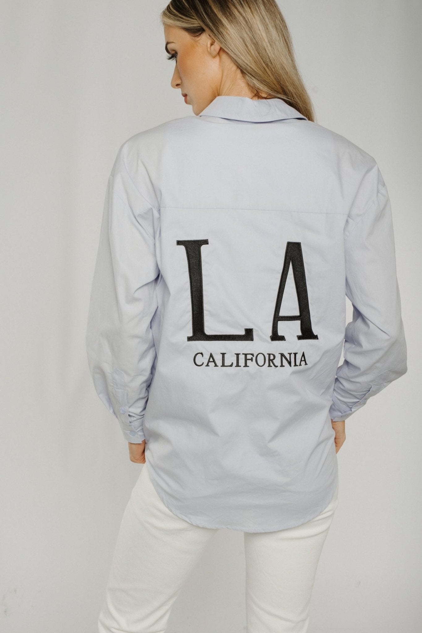 Jane Slogan Shirt In Blue - The Walk in Wardrobe