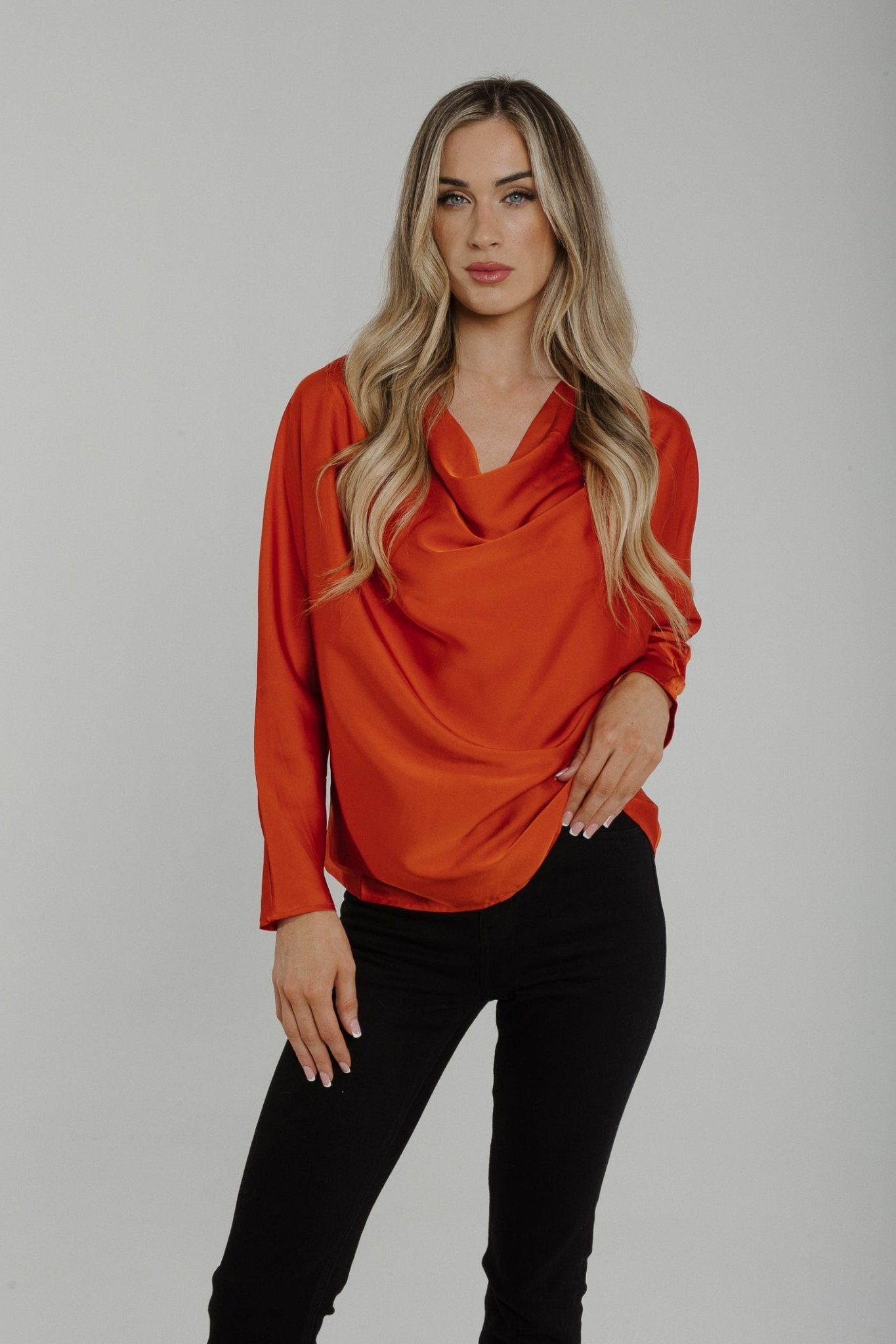 Jasmine Cowl Neck Blouse In Rust - The Walk in Wardrobe