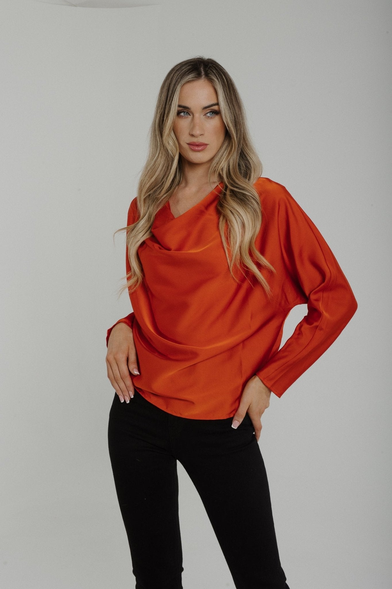 Jasmine Cowl Neck Blouse In Rust - The Walk in Wardrobe
