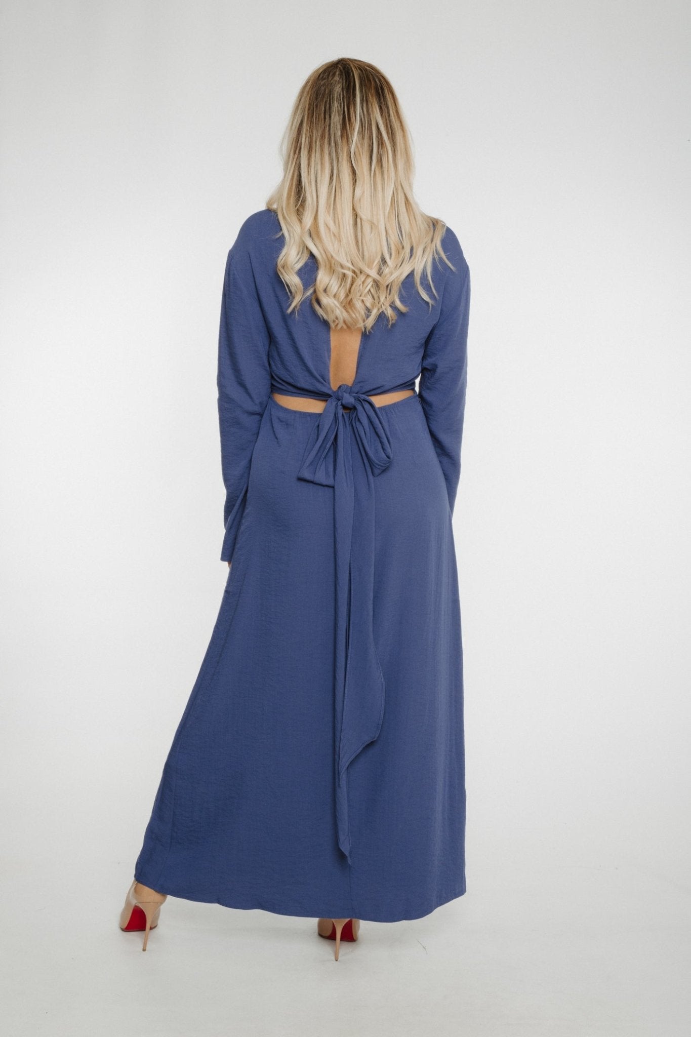Jasmine Open Back Dress In Blue - The Walk in Wardrobe