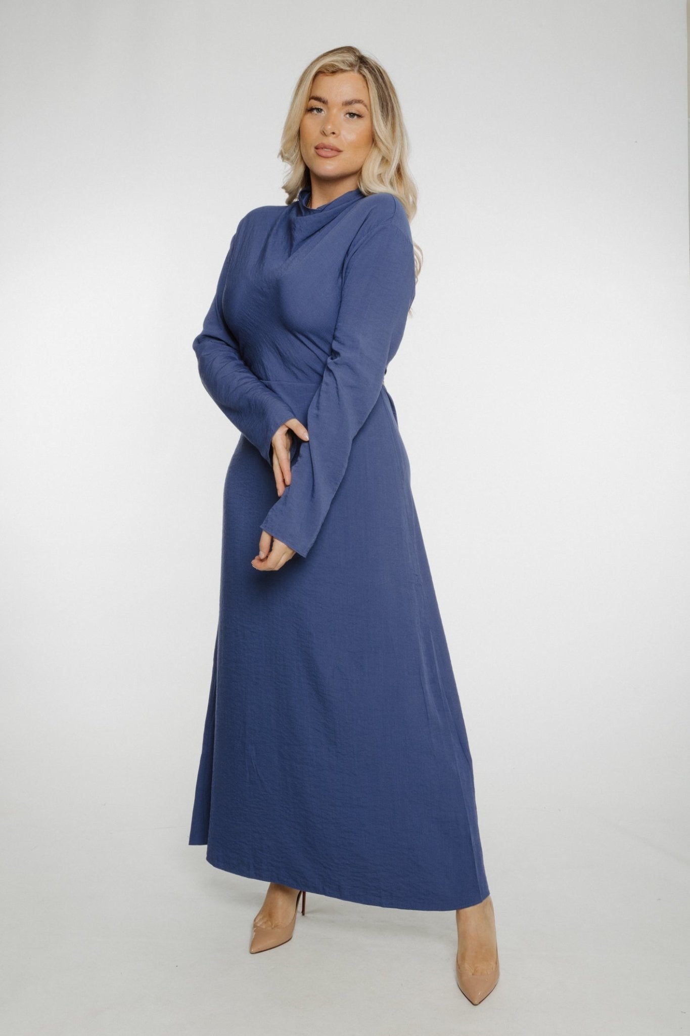 Jasmine Open Back Dress In Blue - The Walk in Wardrobe