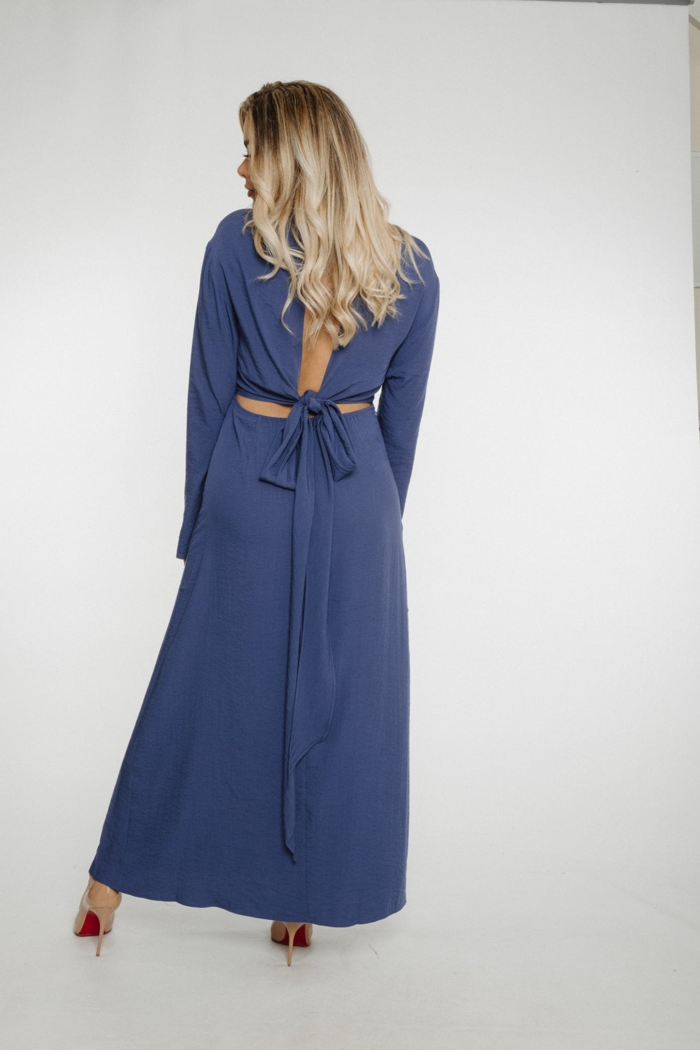 Jasmine Open Back Dress In Blue - The Walk in Wardrobe