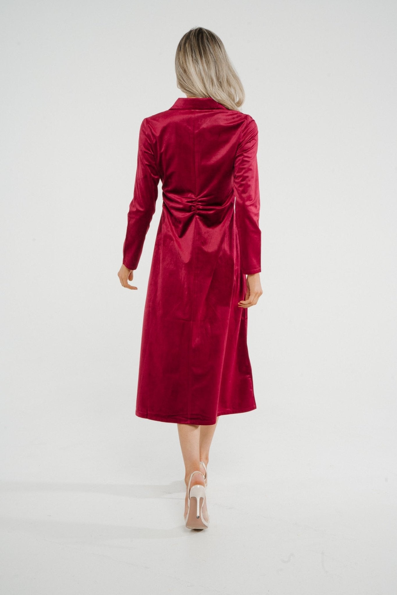 Jasmine Velvet Midi Dress In Red - The Walk in Wardrobe