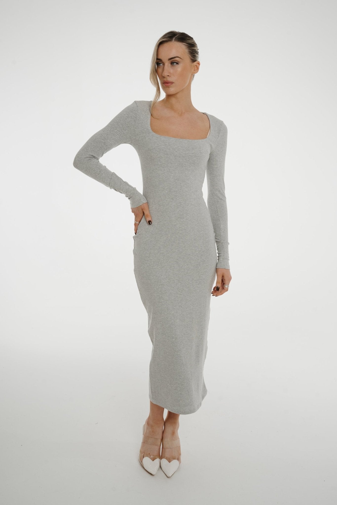 Kate Midi Dress In Grey - The Walk in Wardrobe