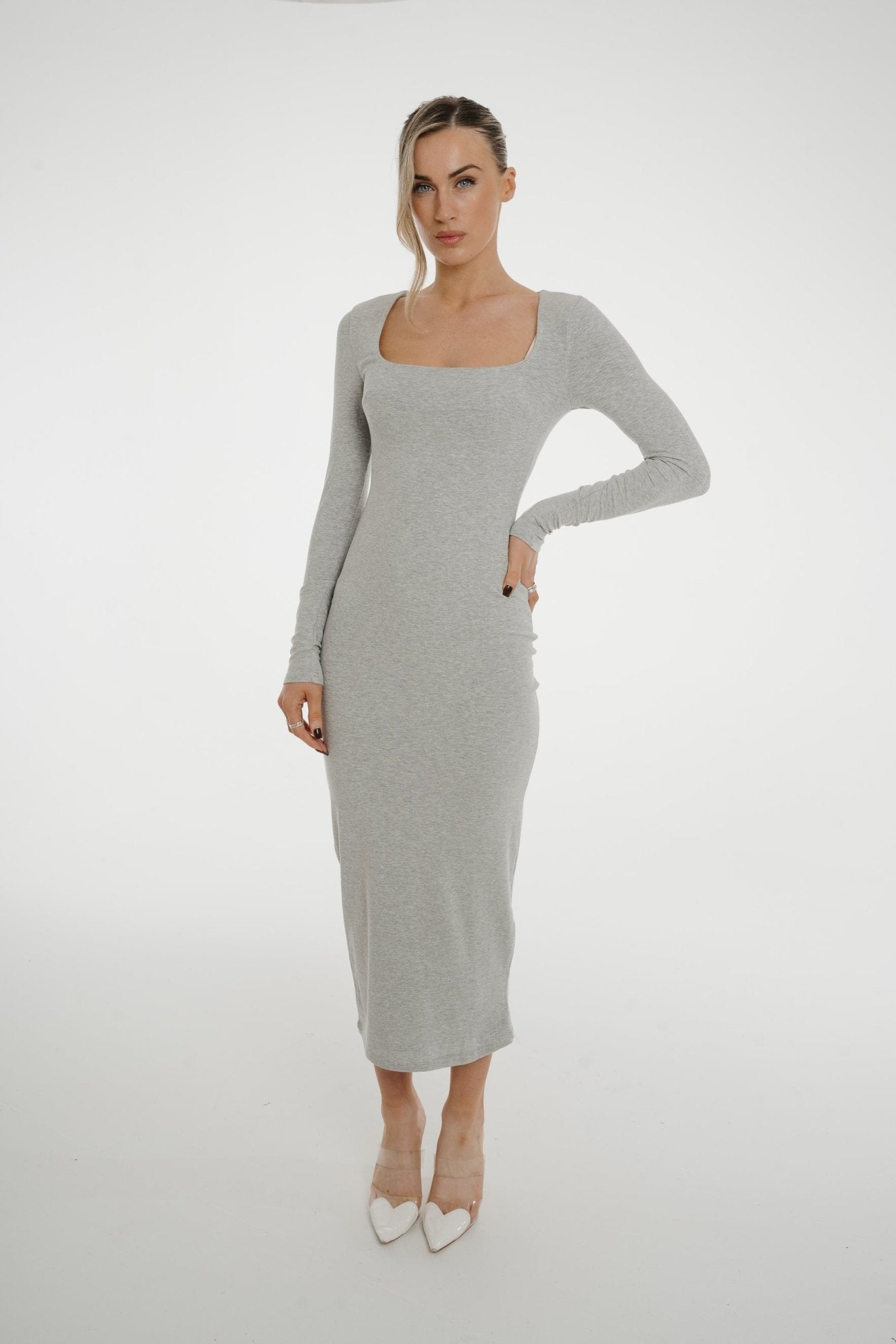 Kate Midi Dress In Grey - The Walk in Wardrobe