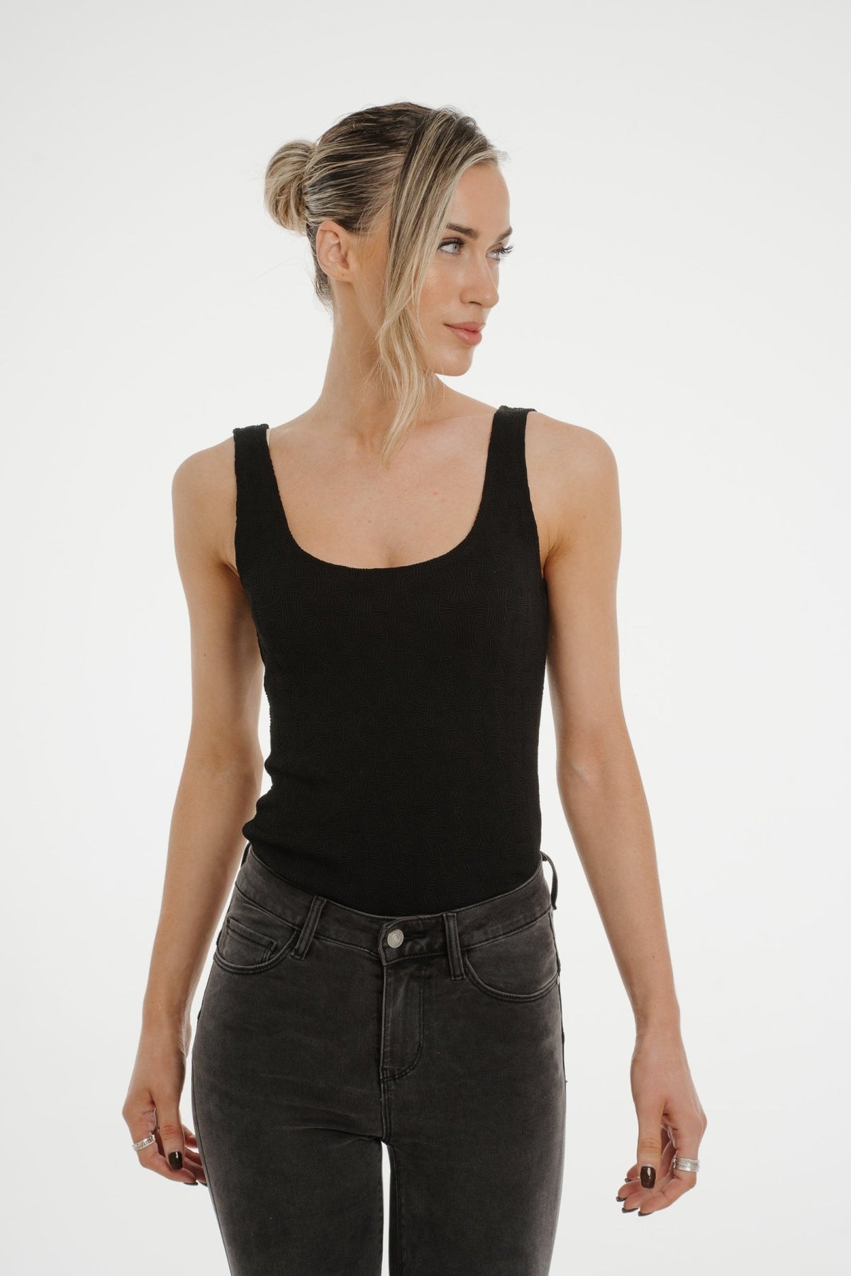 Kate Textured Bodysuit In Black - The Walk in Wardrobe