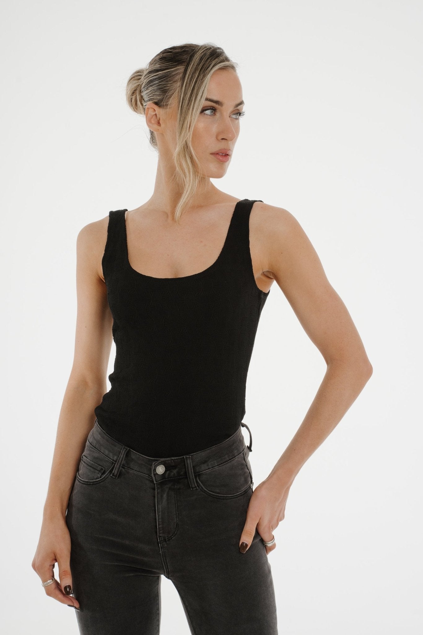 Kate Textured Bodysuit In Black - The Walk in Wardrobe