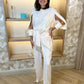 Kayla Fringe Belted Trousers In Cream - The Walk in Wardrobe