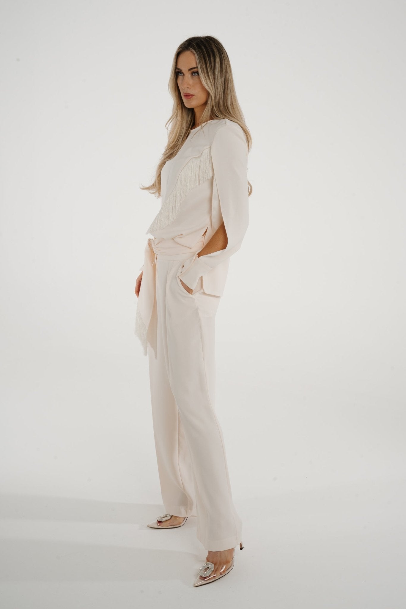 Kayla Fringe Detail Blouse In Cream - The Walk in Wardrobe