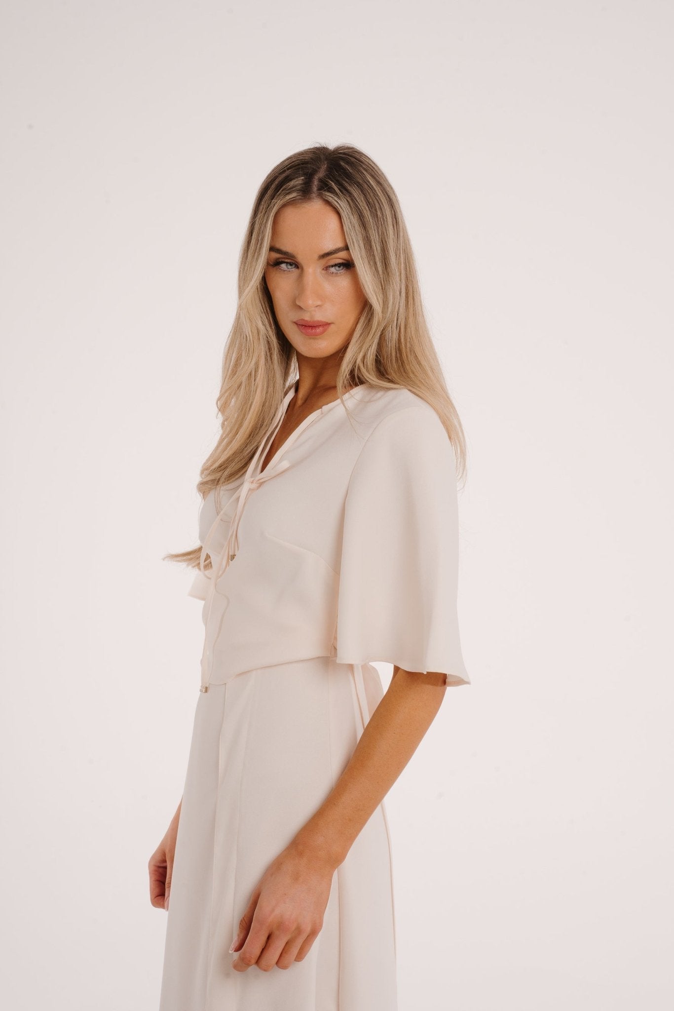 Kayla Overlay Detail Dress In Cream - The Walk in Wardrobe