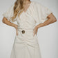 Kayla Ruched Front Dress In Cream - The Walk in Wardrobe