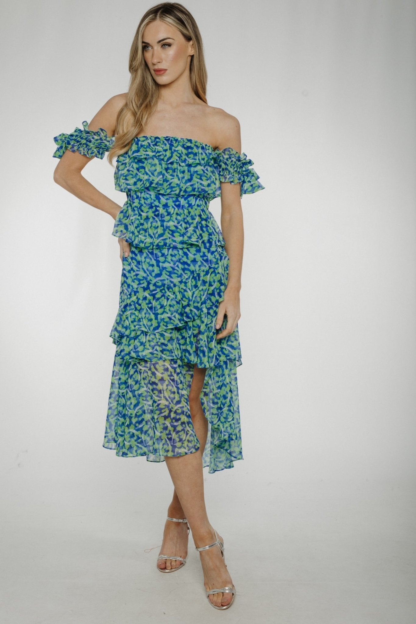 Kayla Tiered Dress In Blue & Green - The Walk in Wardrobe