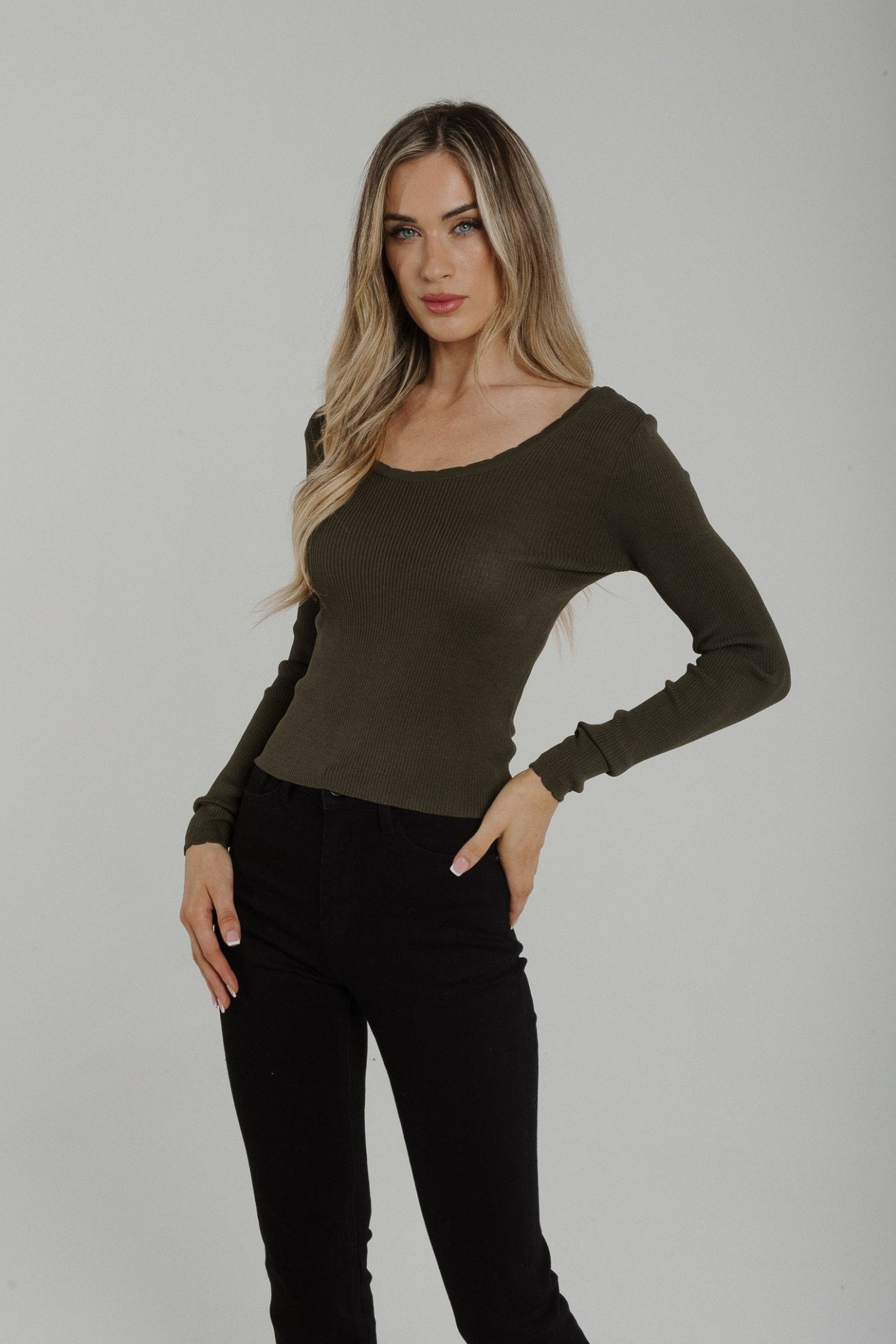 Kendra Long Sleeve Top In Khaki - The Walk in Wardrobe