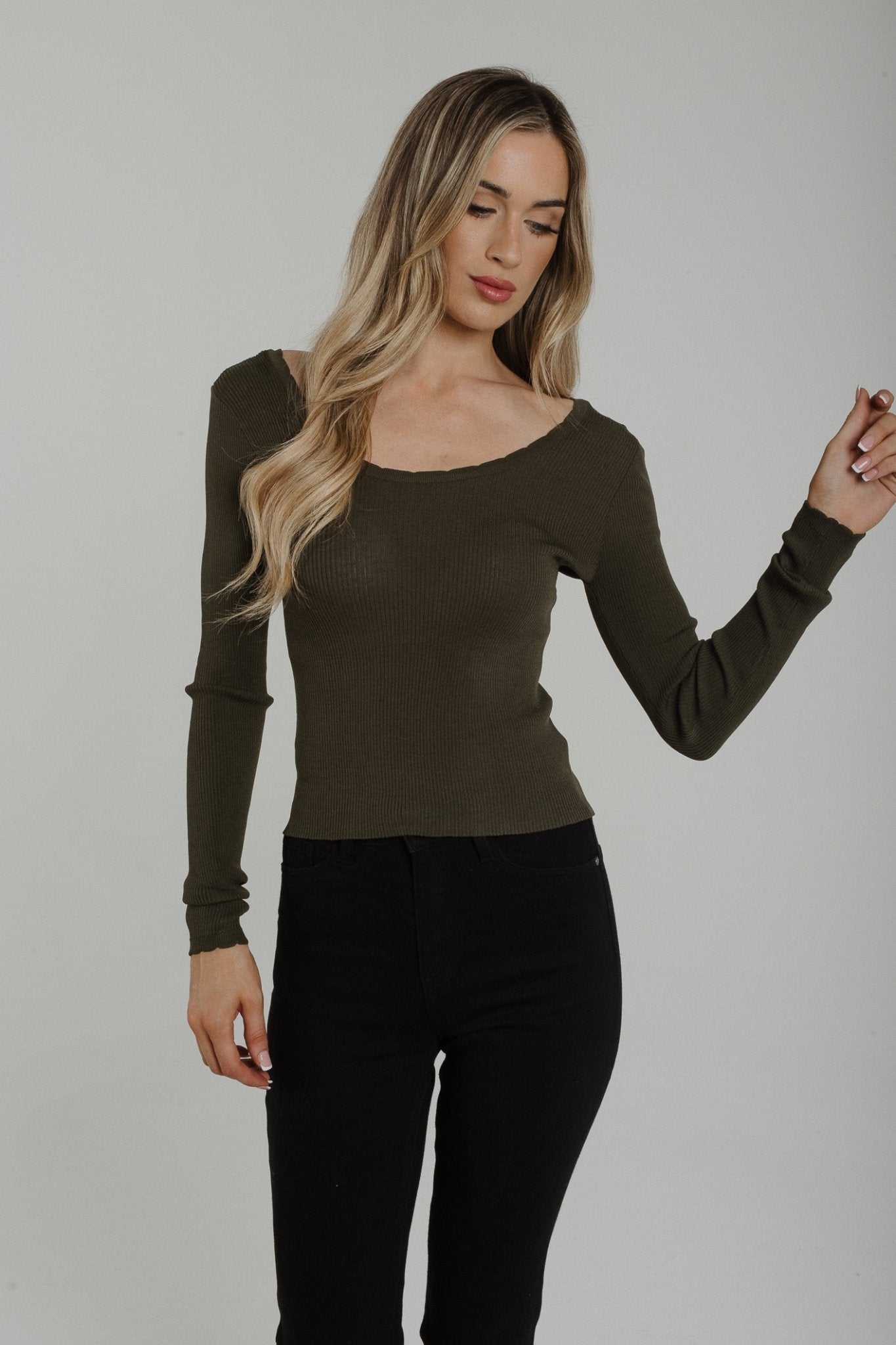 Kendra Long Sleeve Top In Khaki - The Walk in Wardrobe