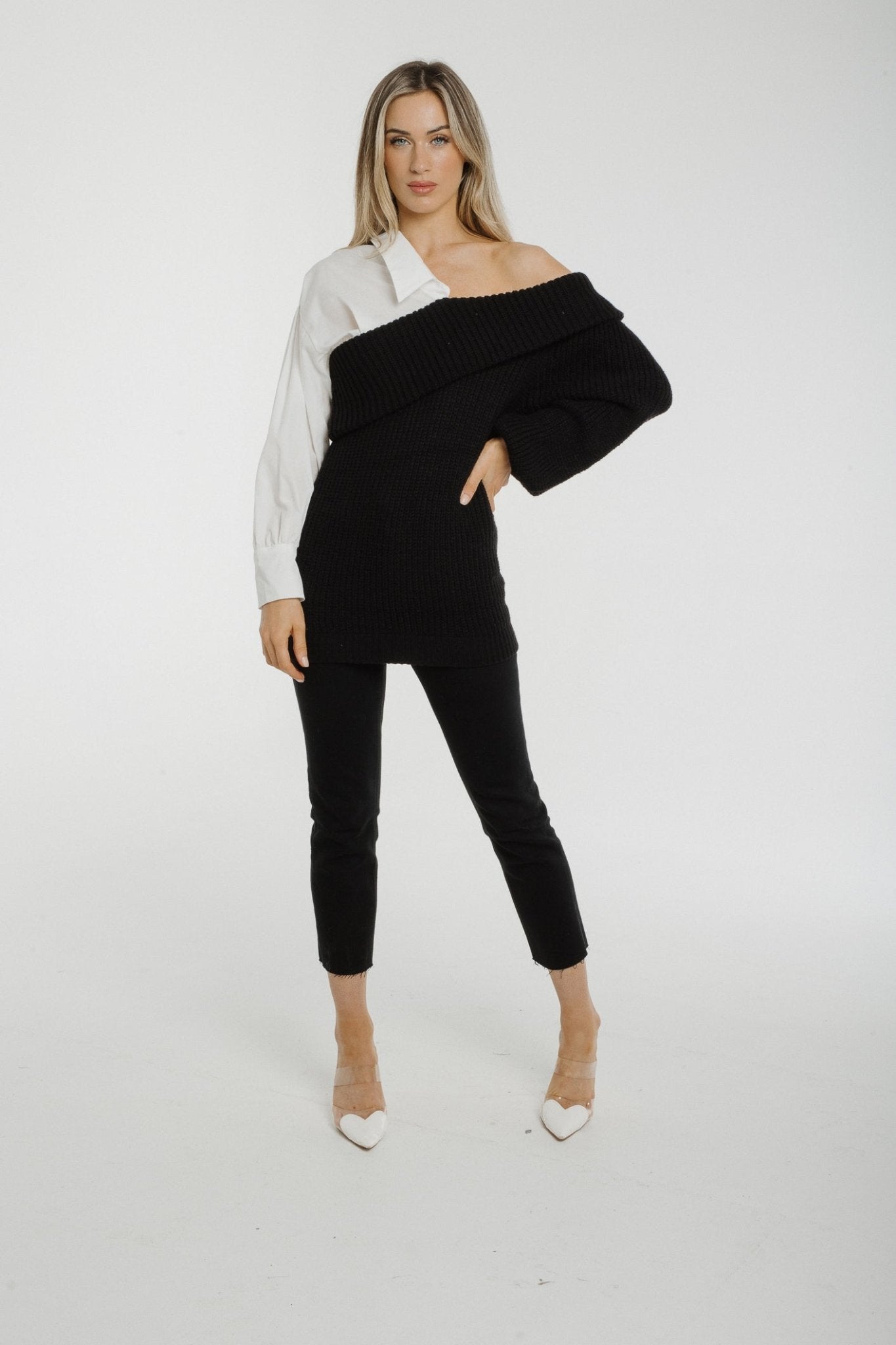 Lila Contrast Jumper In Black - The Walk in Wardrobe