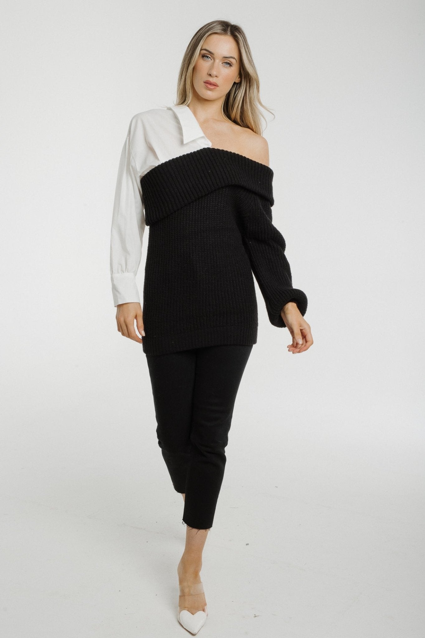 Lila Contrast Jumper In Black - The Walk in Wardrobe