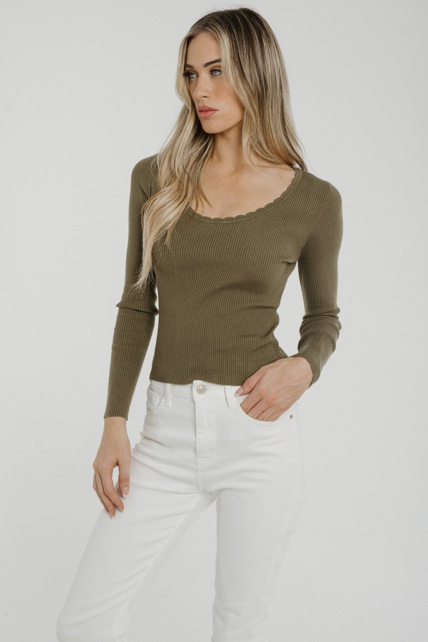 Lily Long Sleeve Top In Khaki - The Walk in Wardrobe
