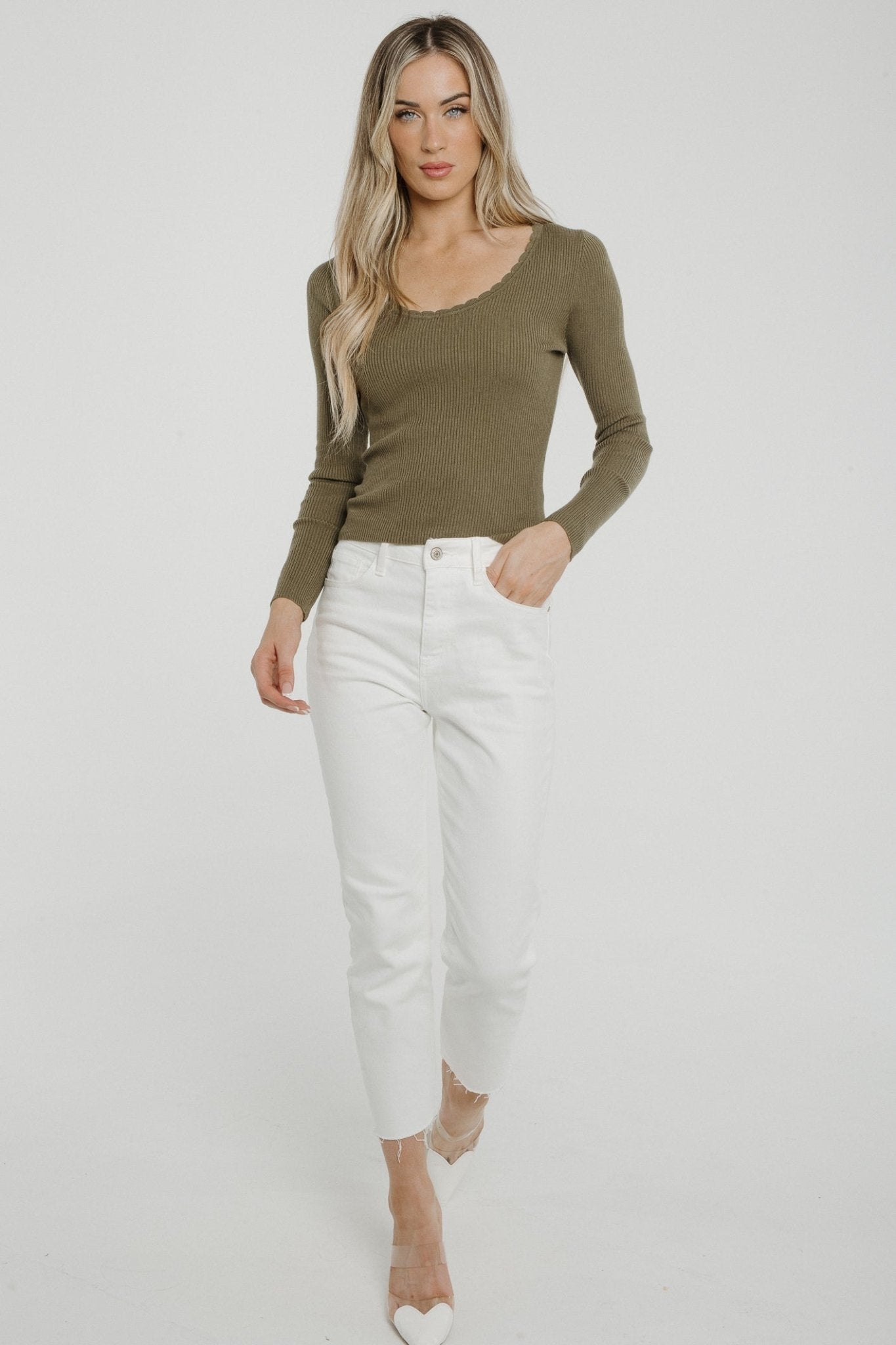 Lily Long Sleeve Top In Khaki - The Walk in Wardrobe