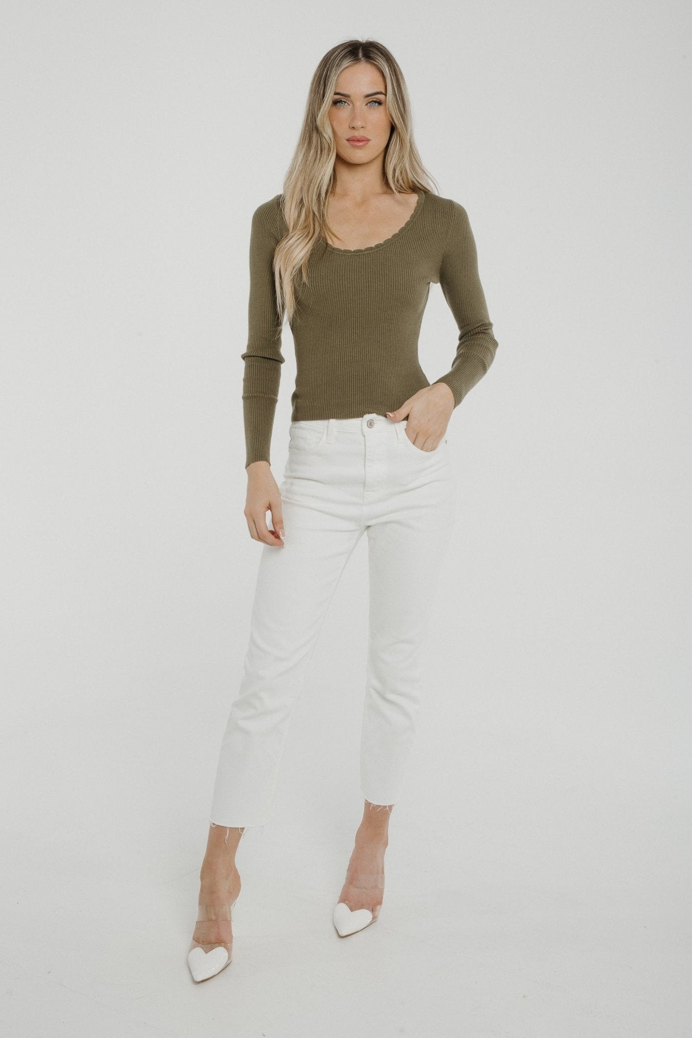 Lily Long Sleeve Top In Khaki - The Walk in Wardrobe