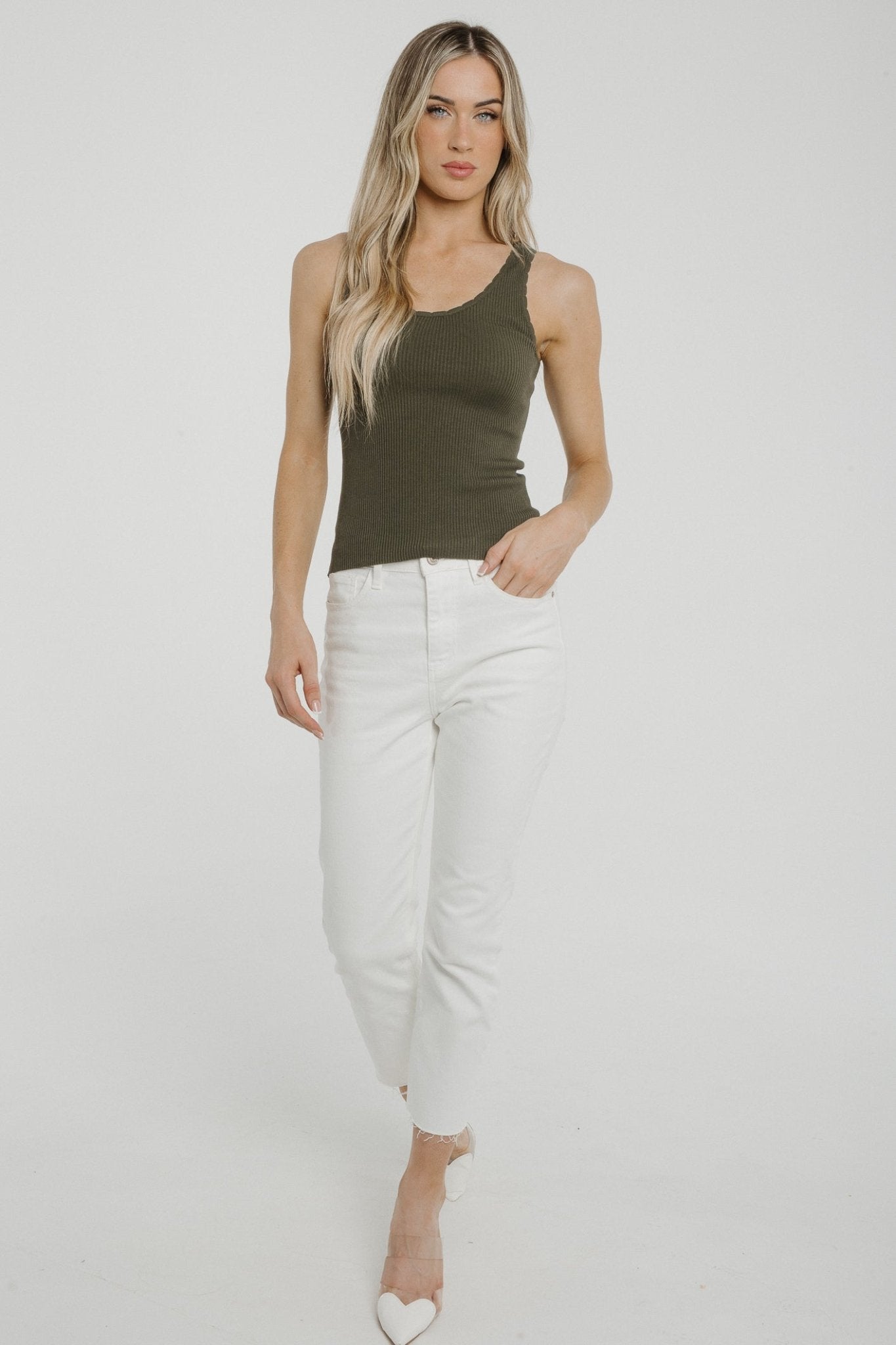 Lily Scallop Edge Vest In Khaki - The Walk in Wardrobe