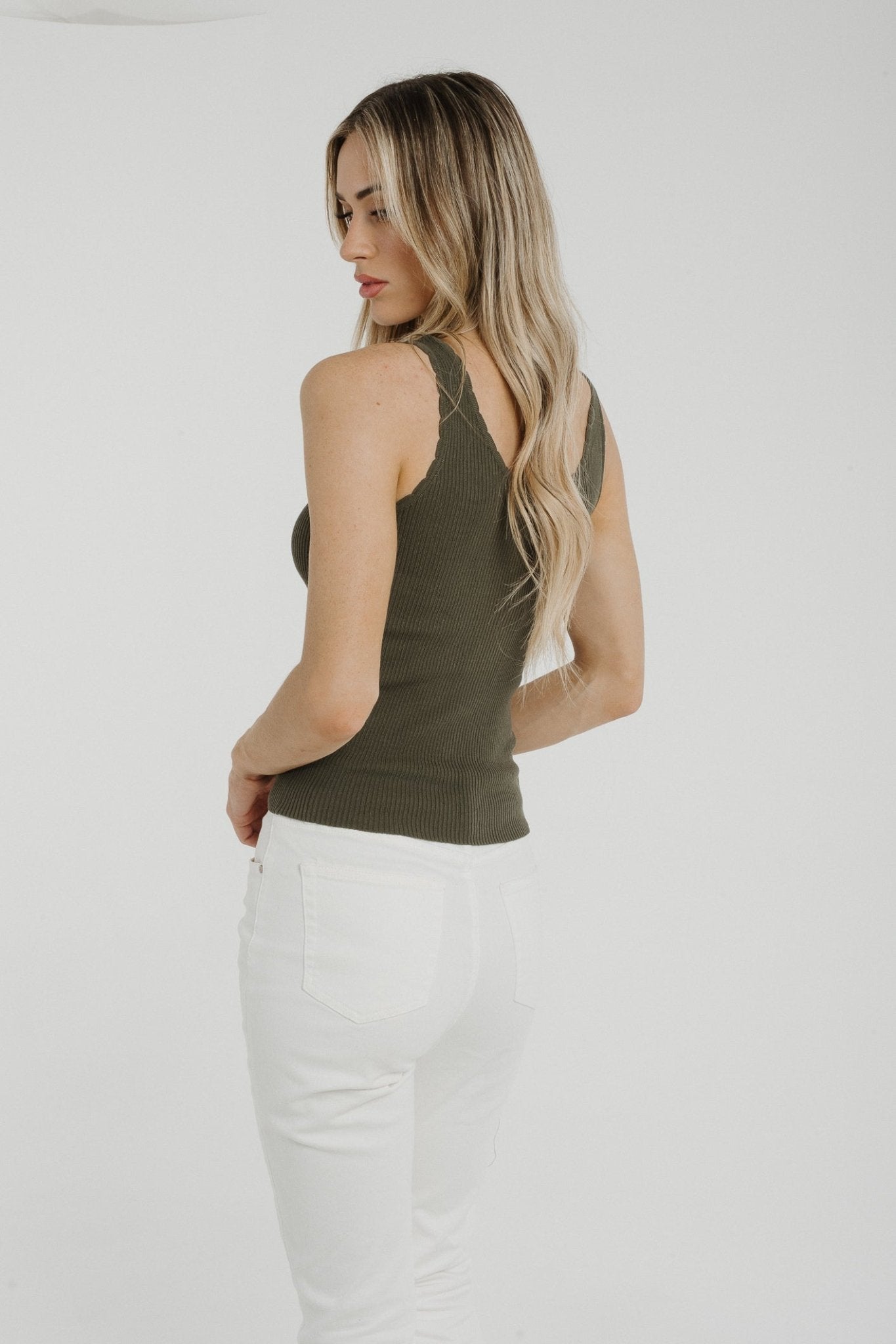 Lily Scallop Edge Vest In Khaki - The Walk in Wardrobe