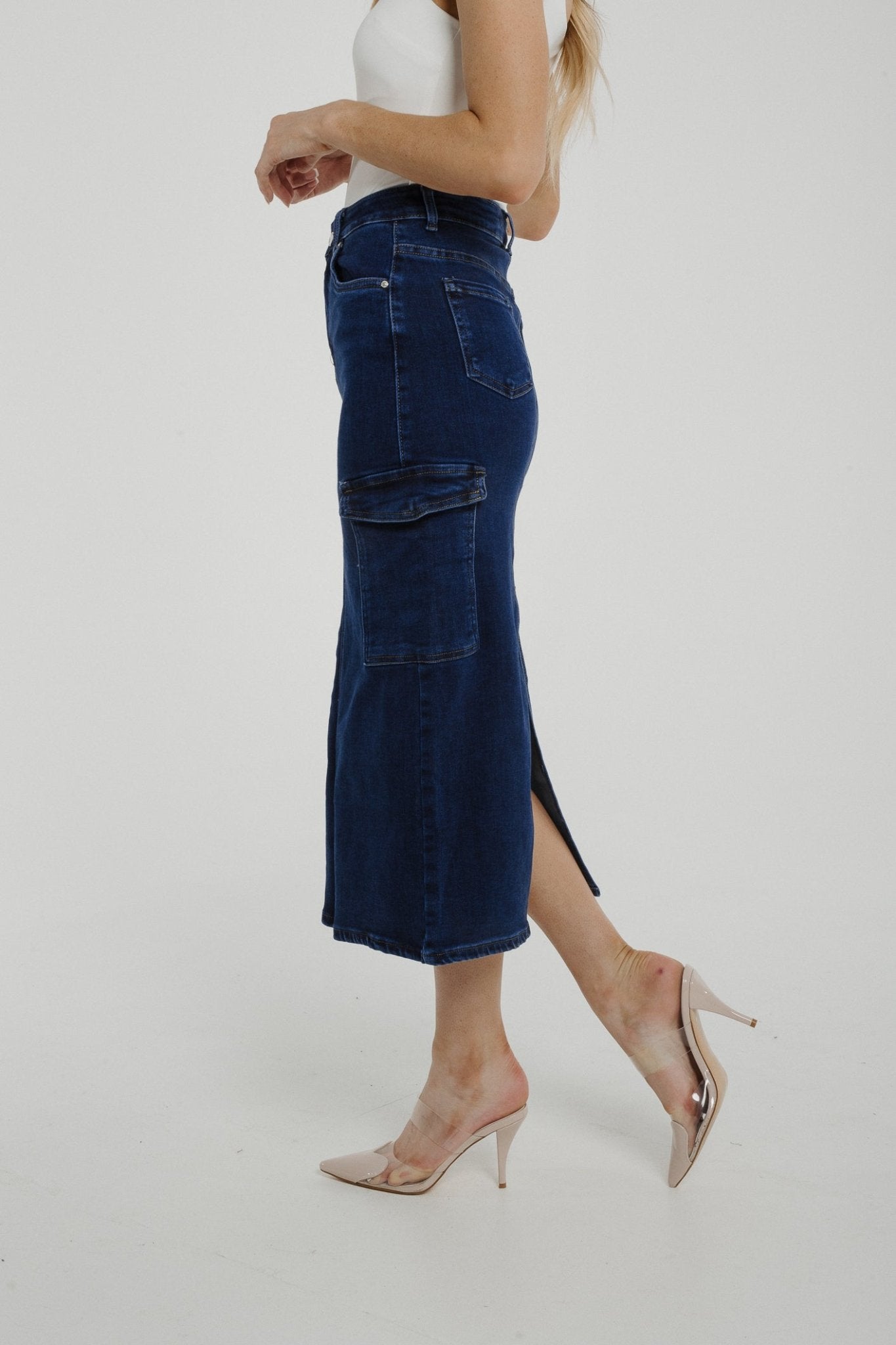 Nancy Cargo Skirt In Dark Wash - The Walk in Wardrobe