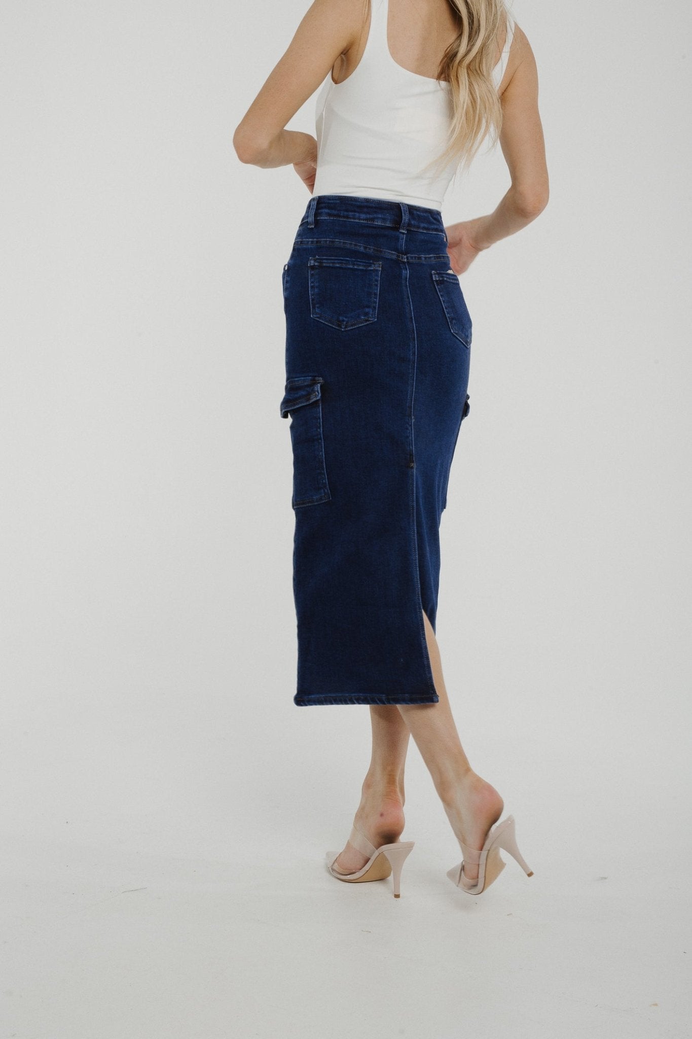 Nancy Cargo Skirt In Dark Wash - The Walk in Wardrobe