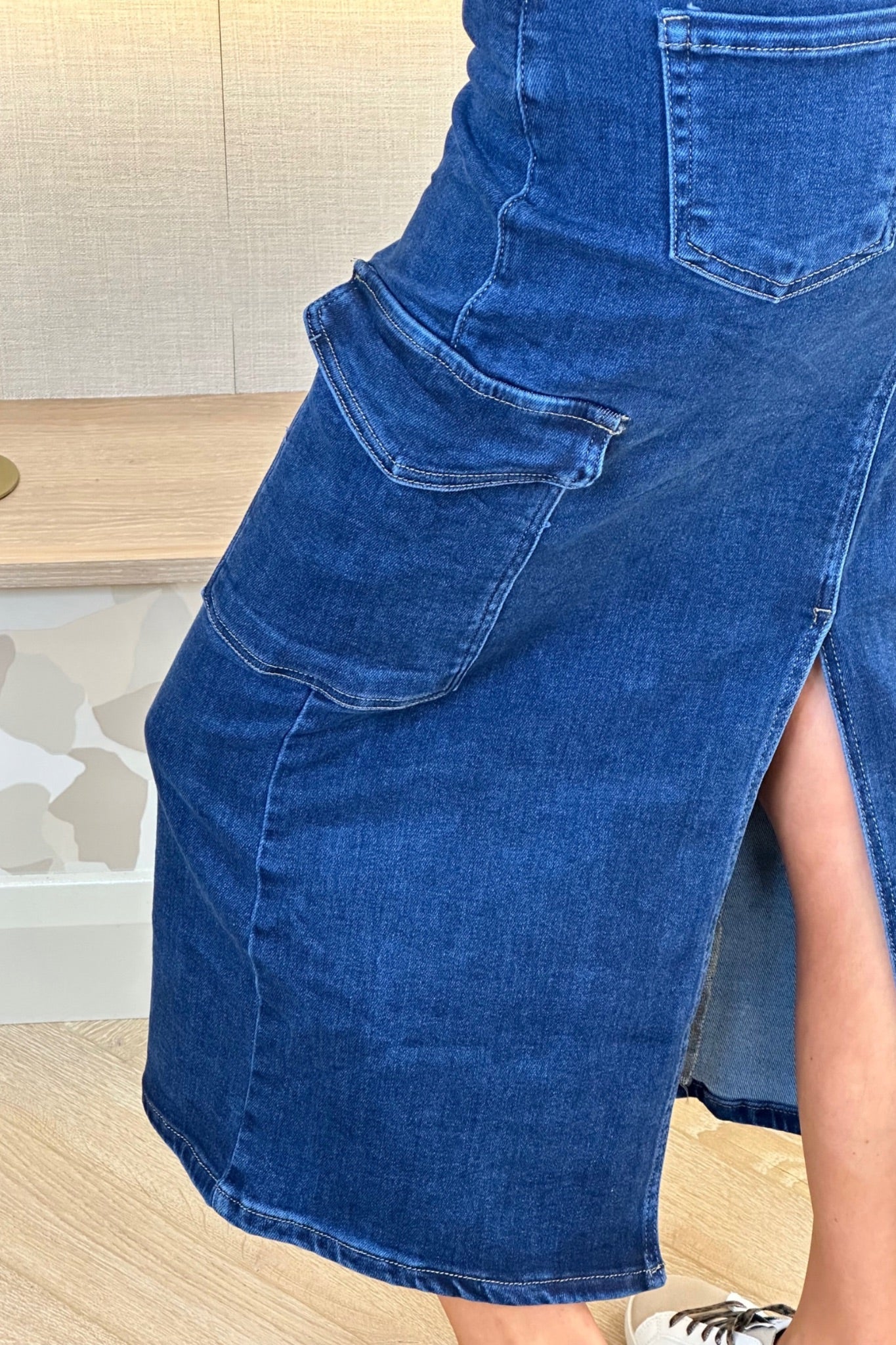 Nancy Cargo Skirt In Dark Wash - The Walk in Wardrobe