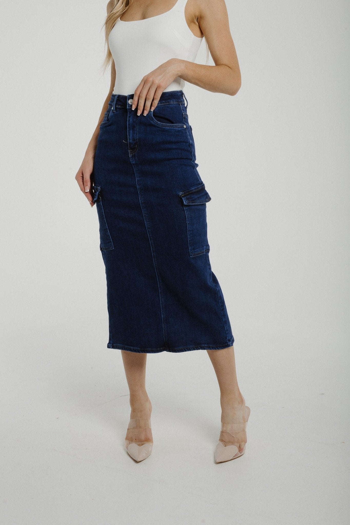 Nancy Cargo Skirt In Dark Wash - The Walk in Wardrobe