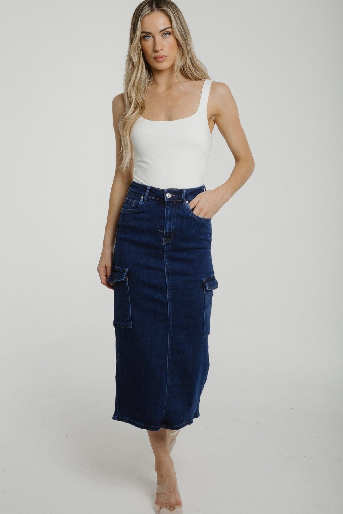 Nancy Cargo Skirt In Dark Wash - The Walk in Wardrobe