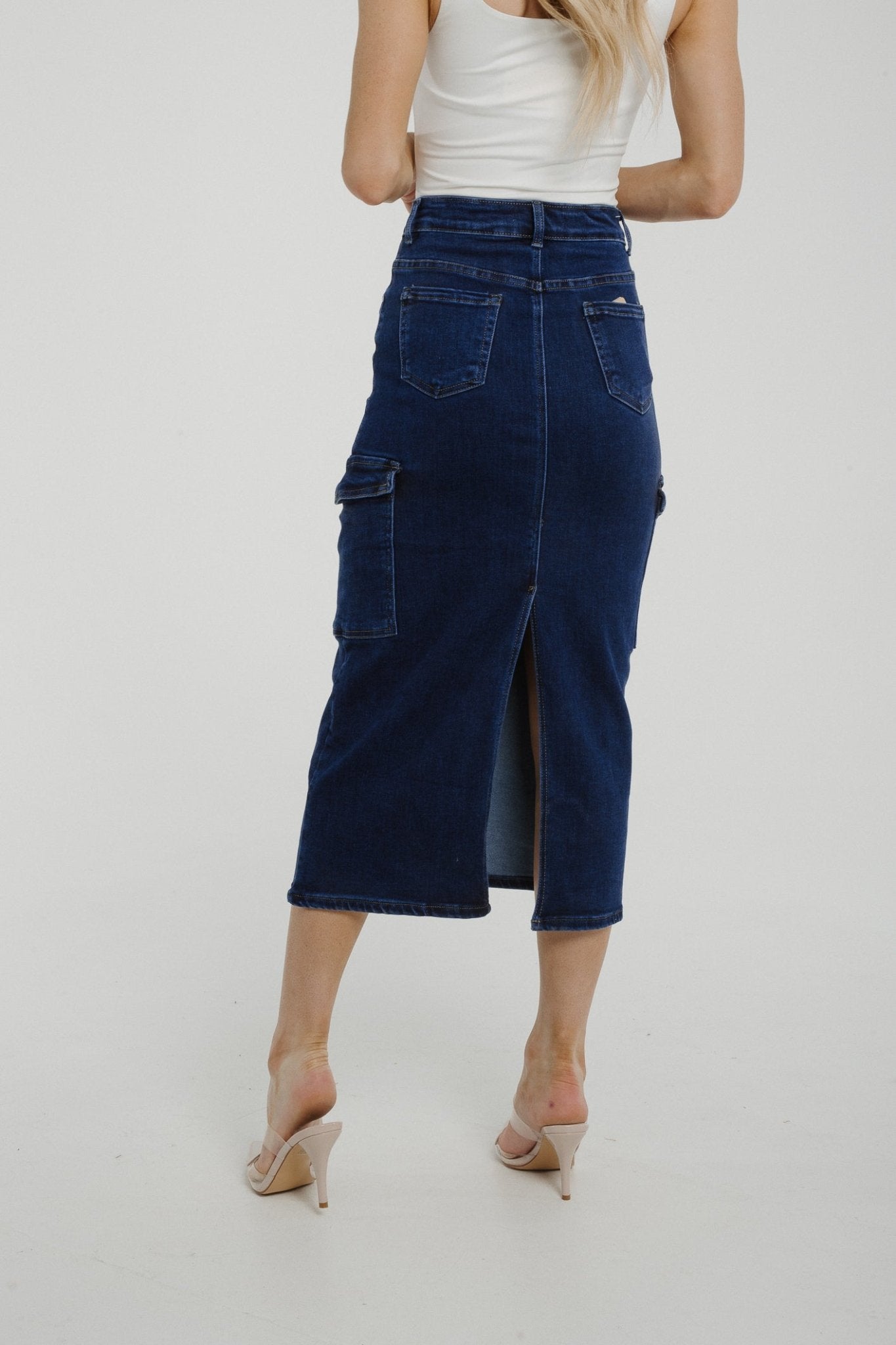 Nancy Cargo Skirt In Dark Wash - The Walk in Wardrobe