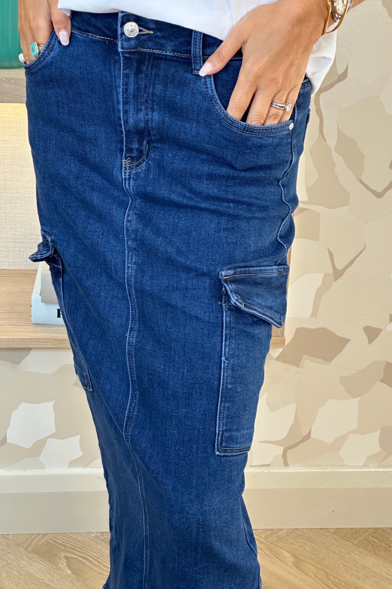 Nancy Cargo Skirt In Dark Wash - The Walk in Wardrobe