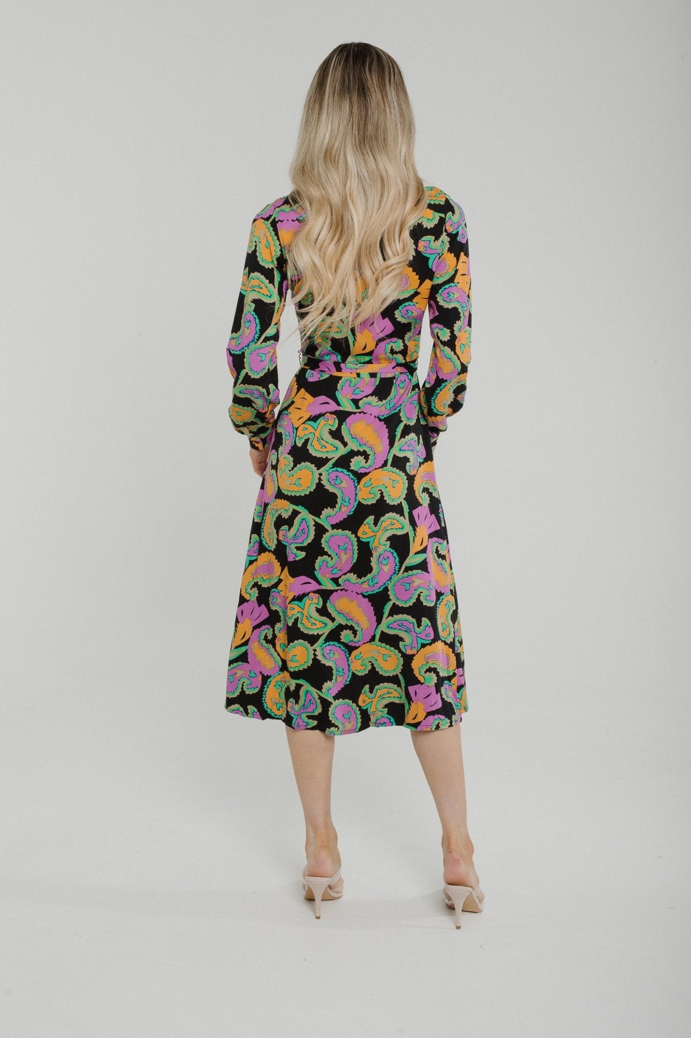 Penny Tie Waist Shirt Dress In Black Multi - The Walk in Wardrobe