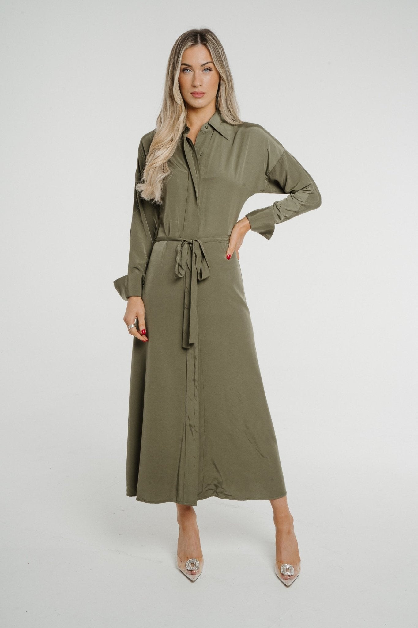Penny Wrap Dress In Khaki - The Walk in Wardrobe