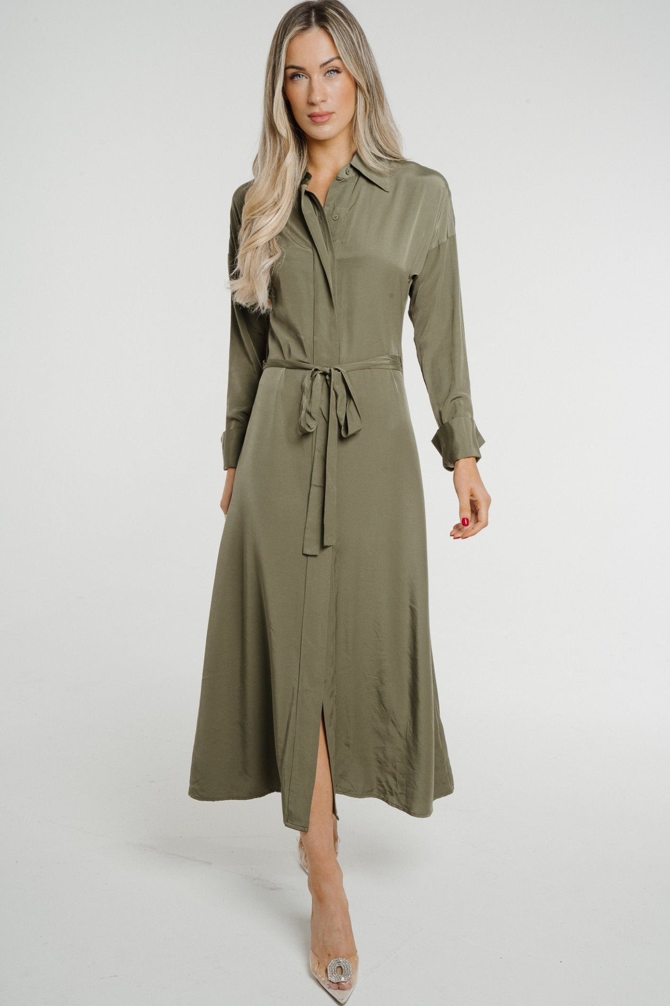 Penny Wrap Dress In Khaki - The Walk in Wardrobe